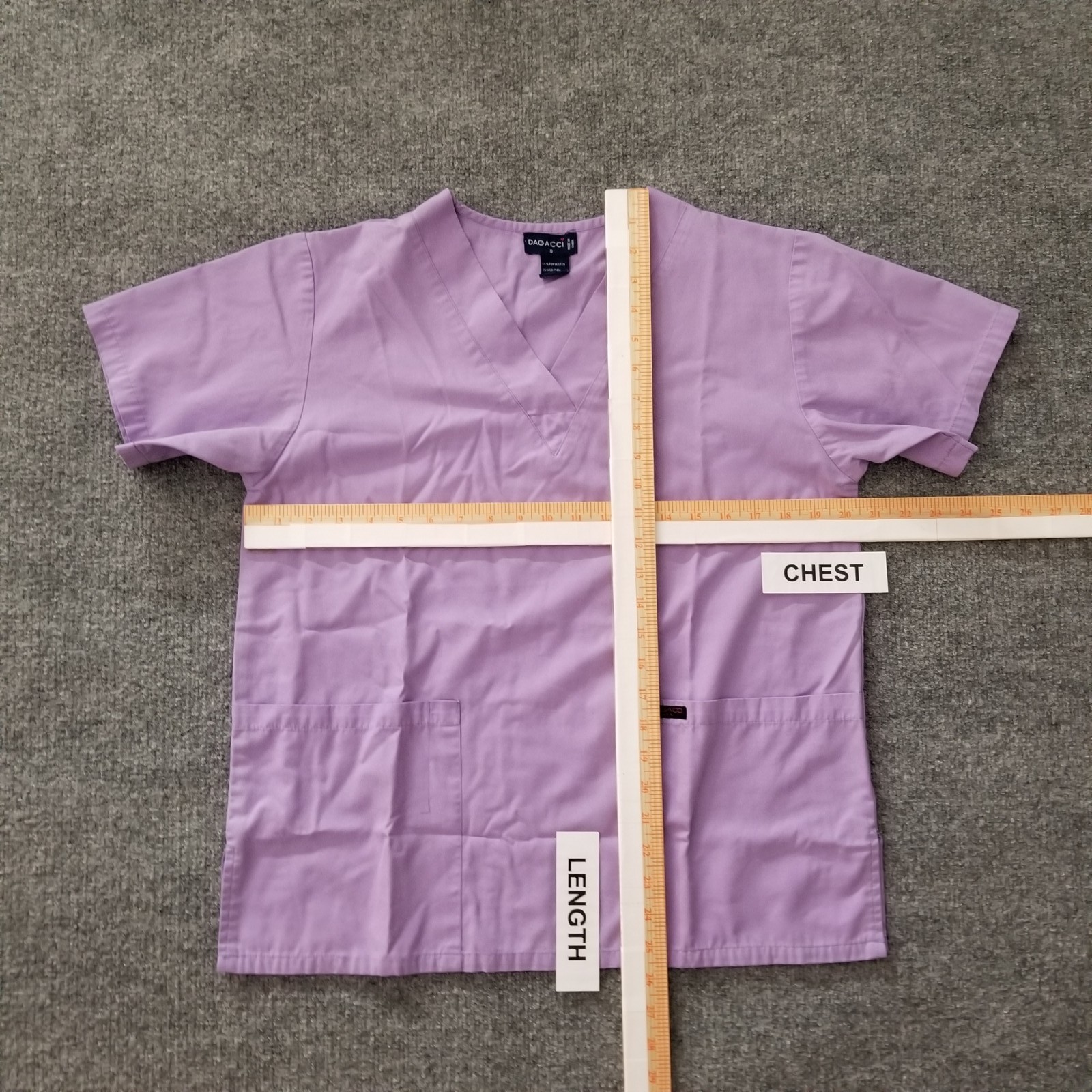 Dagacci Women Scrub Top Small Solid Purple V-Neck Front Pockets Short Sleeves