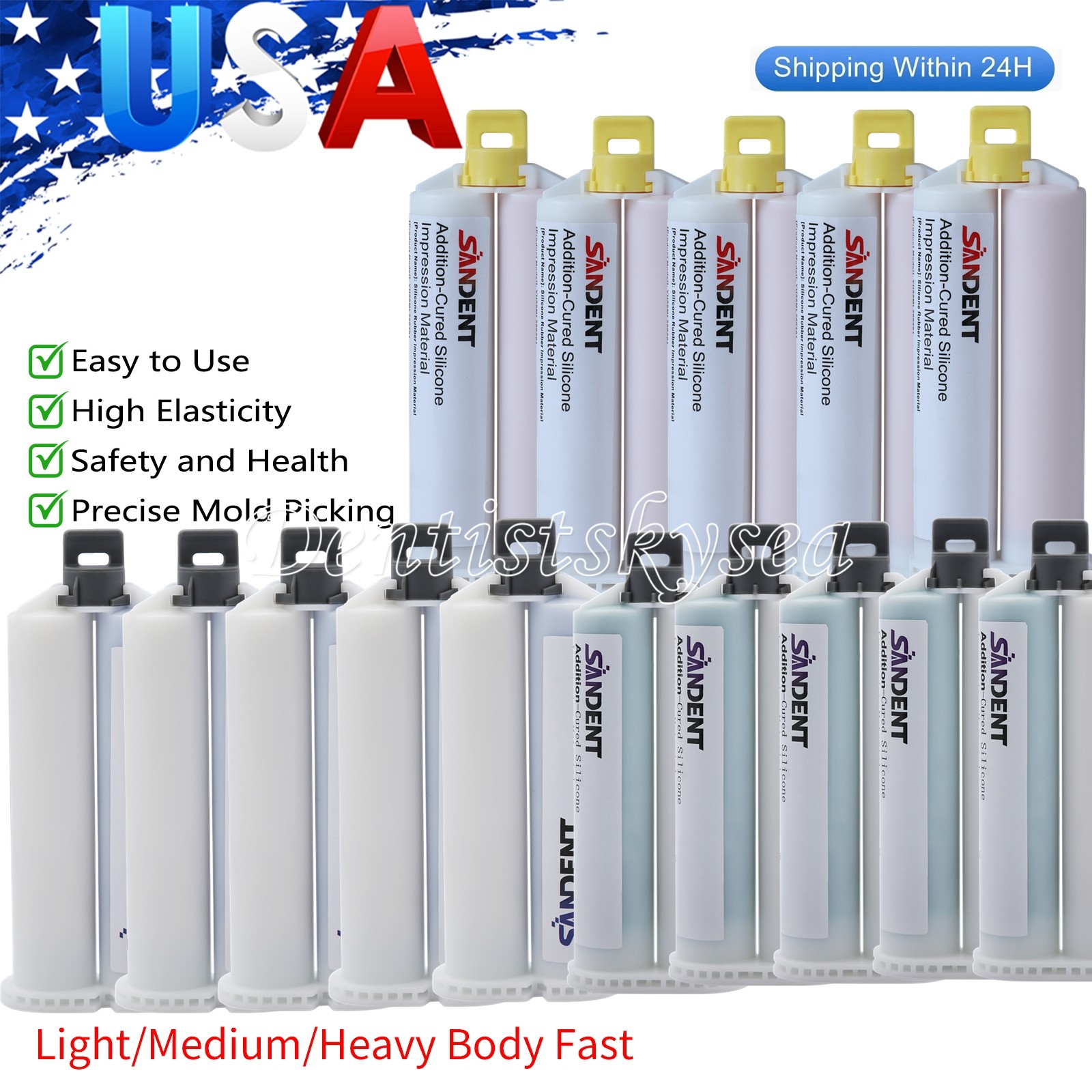 Dental Impression Material Fast Set Heavy/Light/Medium Body 50ML*5 Cartridges