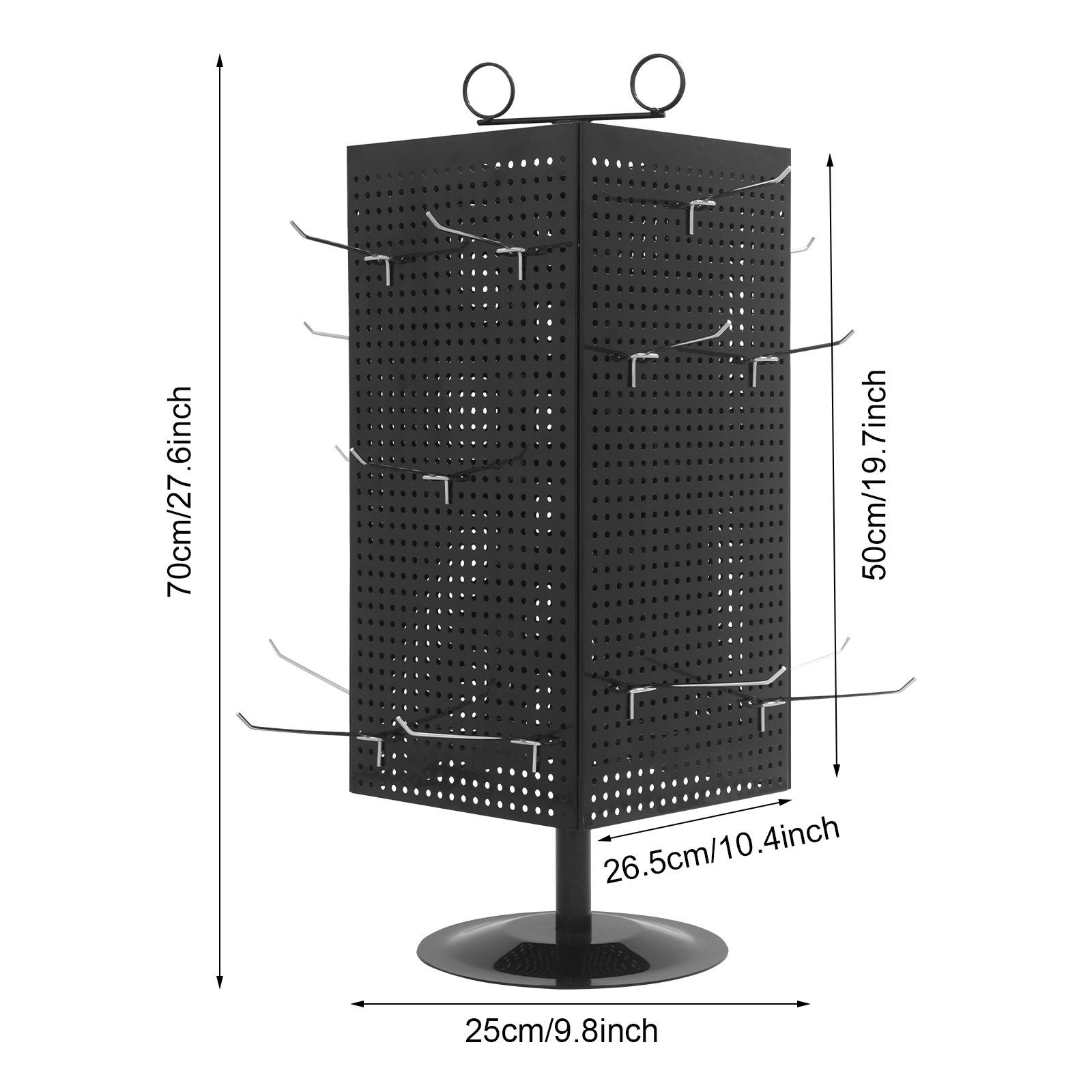 20 Hook Rotating Pegboard Display Stand 4-Sided Metal Spinner Rack Retail