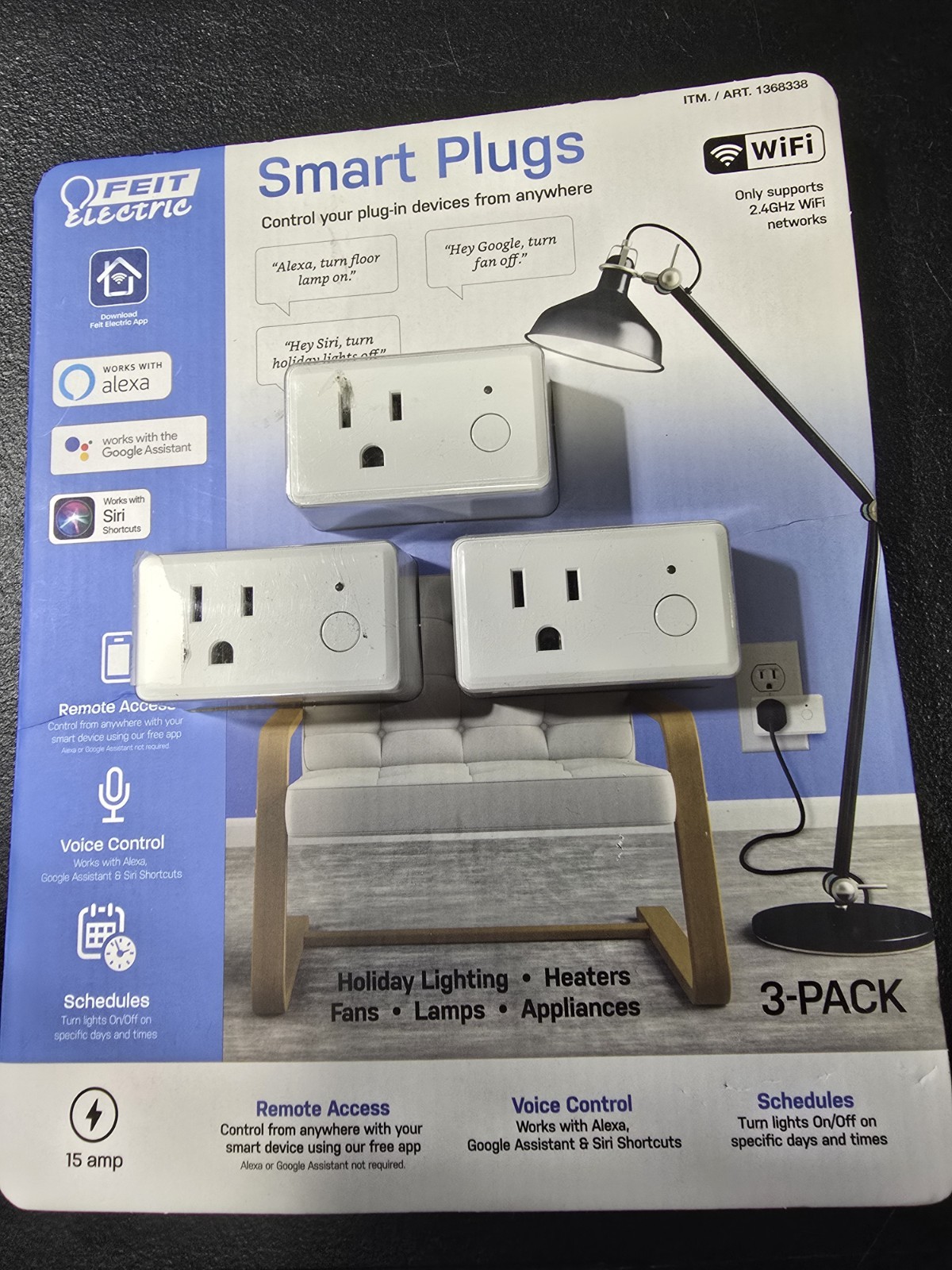 Feit Electric 1368338 2.4GHz WiFi Smart Plug 3 Pack Remote Access Schedules E01