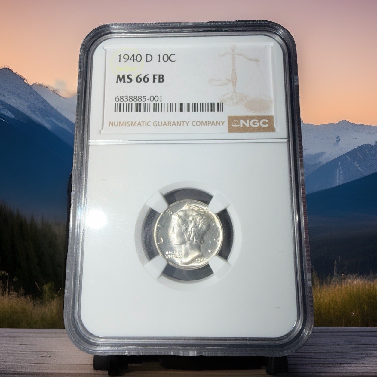 1940-D 10c Mercury Silver Dime NGC MS66 FB - Full Bands - Classic Brown Label