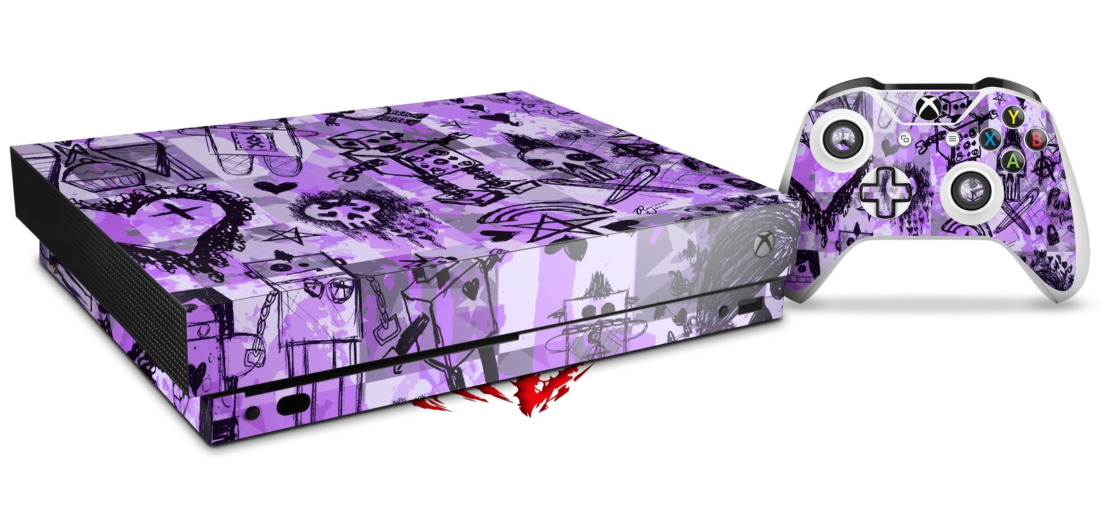 Skin for XBOX One X Console Controller Scene Kid Sketches Purple Decal