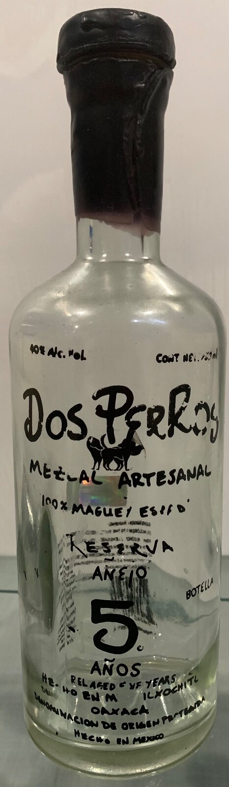 Mezcal Artesanal Dos Perros Anejo 5 Años Oaxaca Maguey Espadin Empty Bottle