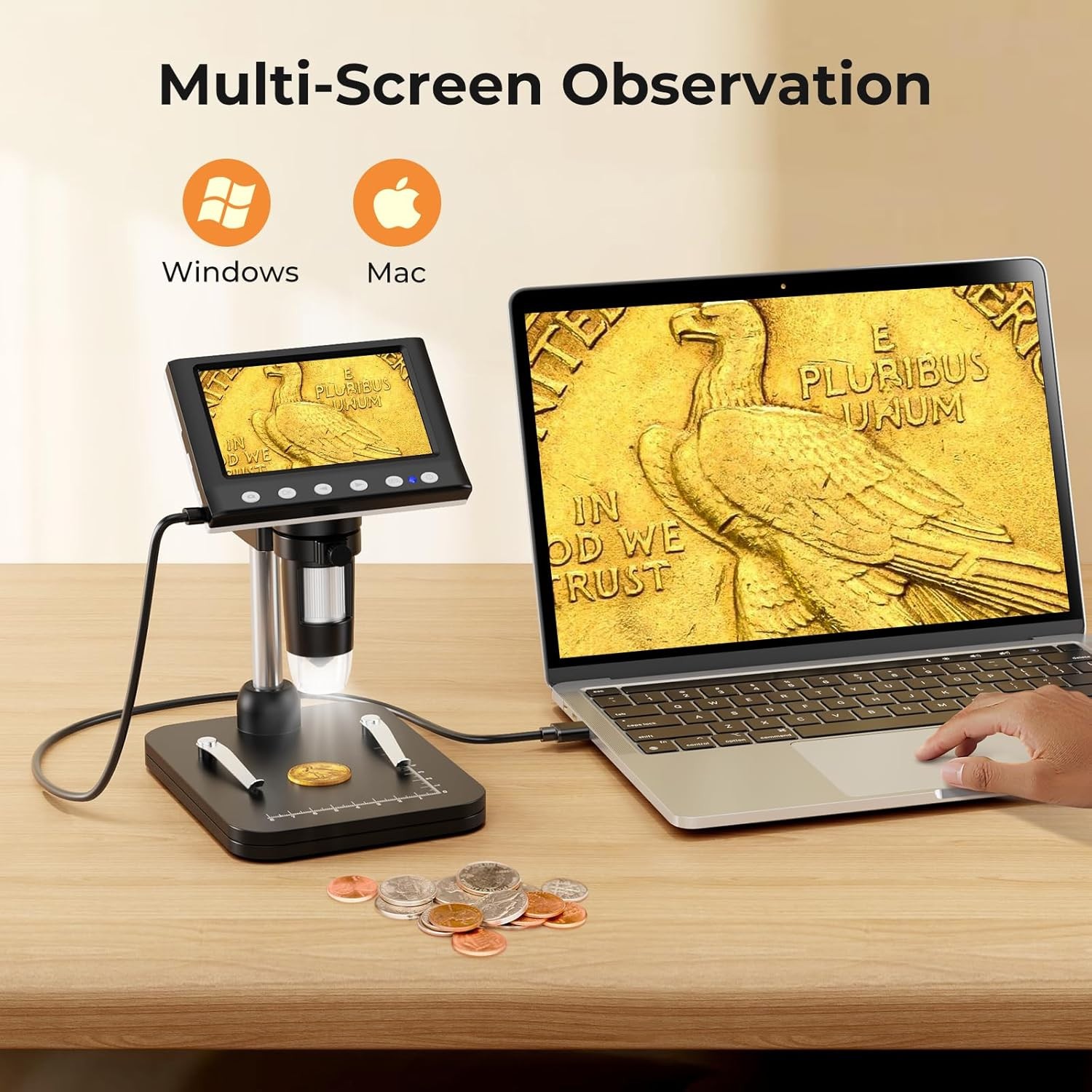 4.3'' IPS Coin Microscope 1000X Magnification Digital 8 LED Windows TF Card