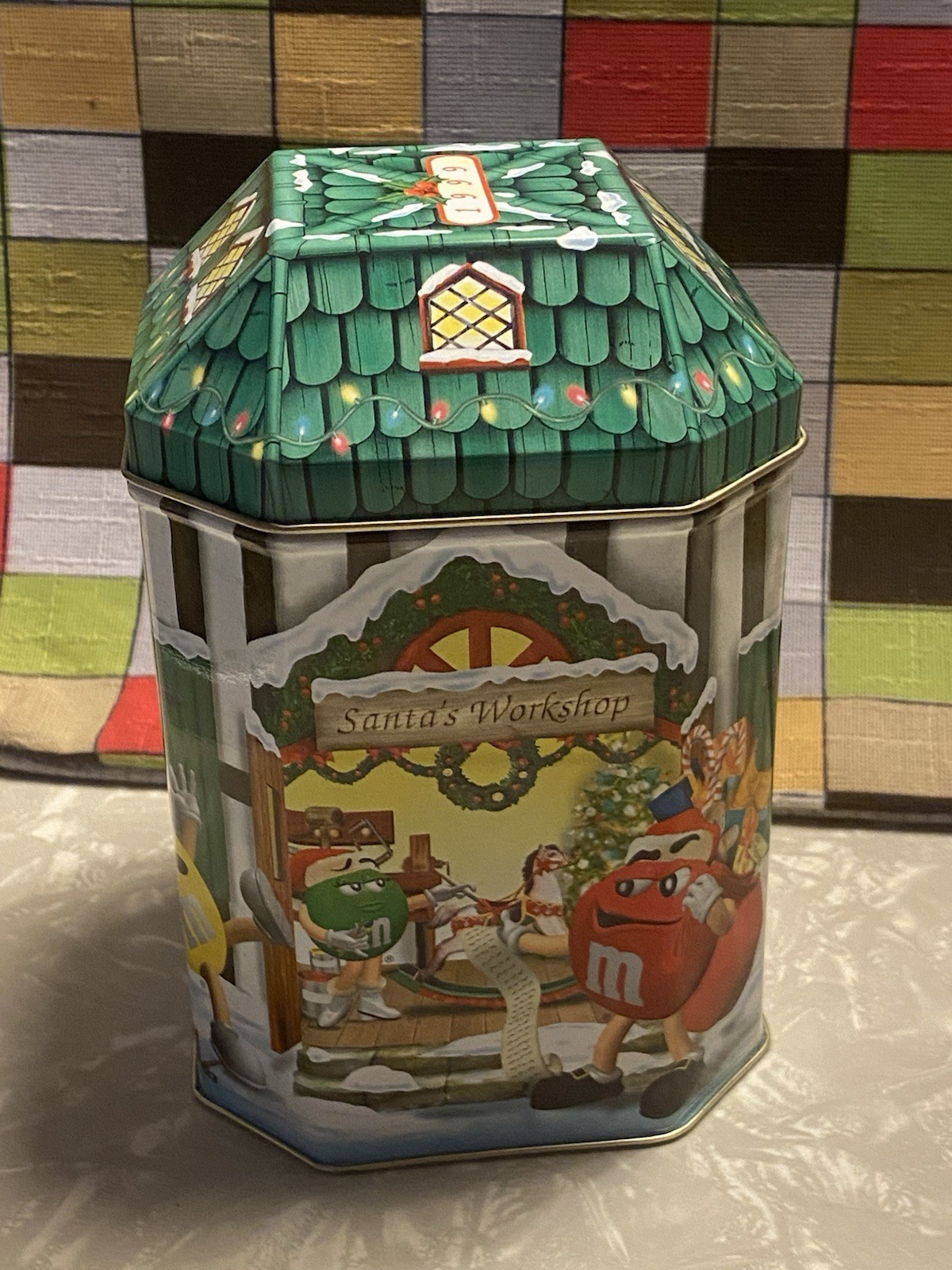 Vintage 1999 M & M Santa’s Workshop Empty Tin M&M