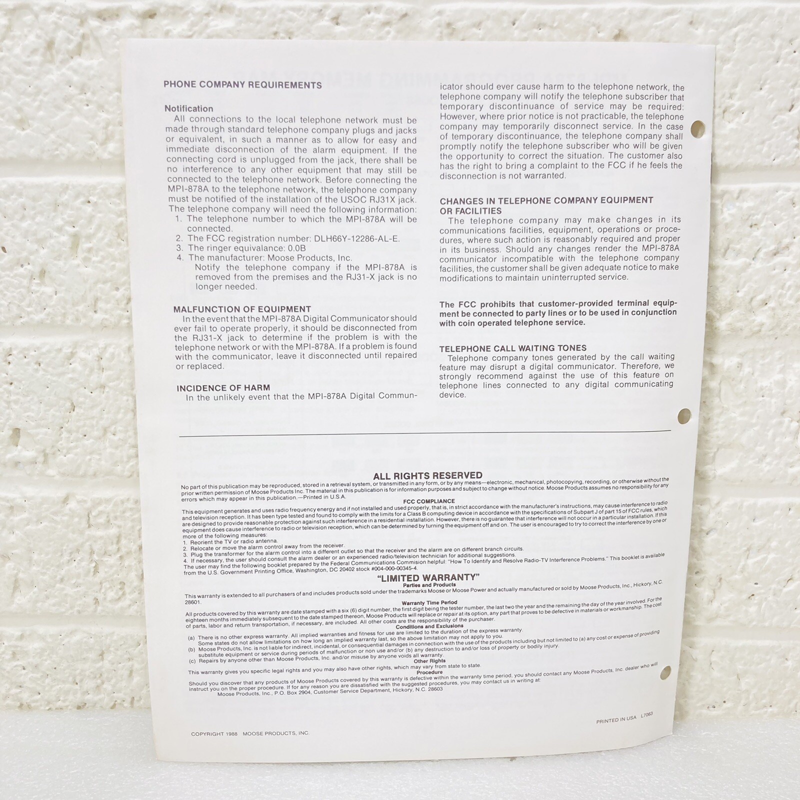 Moose MPI-878A Digital Communicator Specifications & Instructions