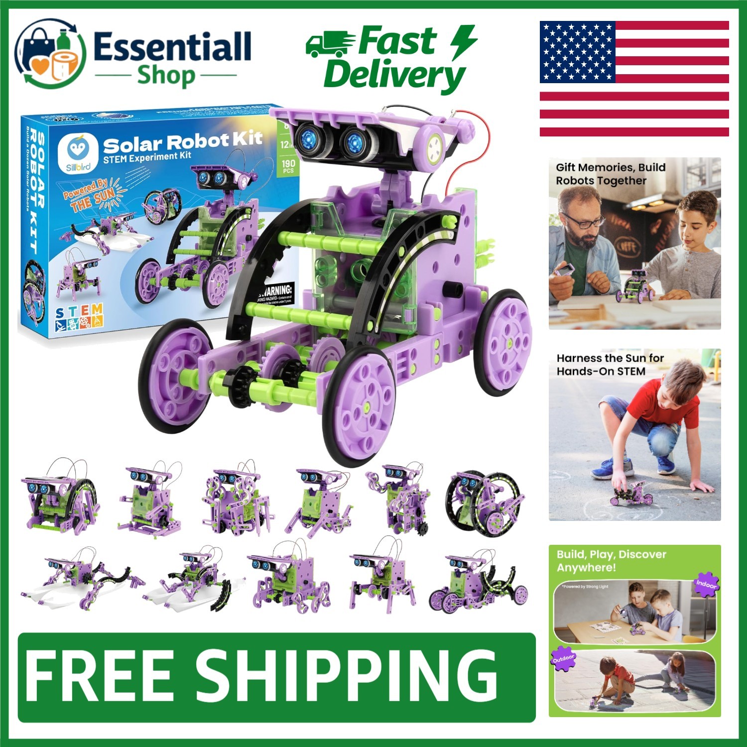 Solar Robot Creation Kit - 12 Buildable Models for Kids 8-14 - STEM Learning