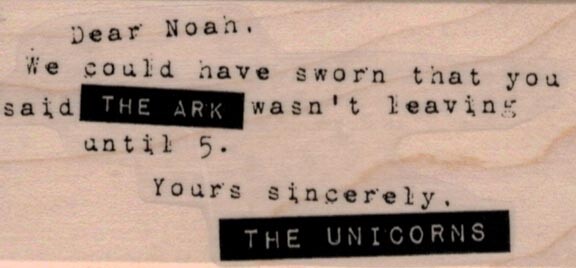 Dear Noah / Unicorns 1 1/2 x 3" Rubber Stamp, Mixed Media Stamp, Word/Phrase