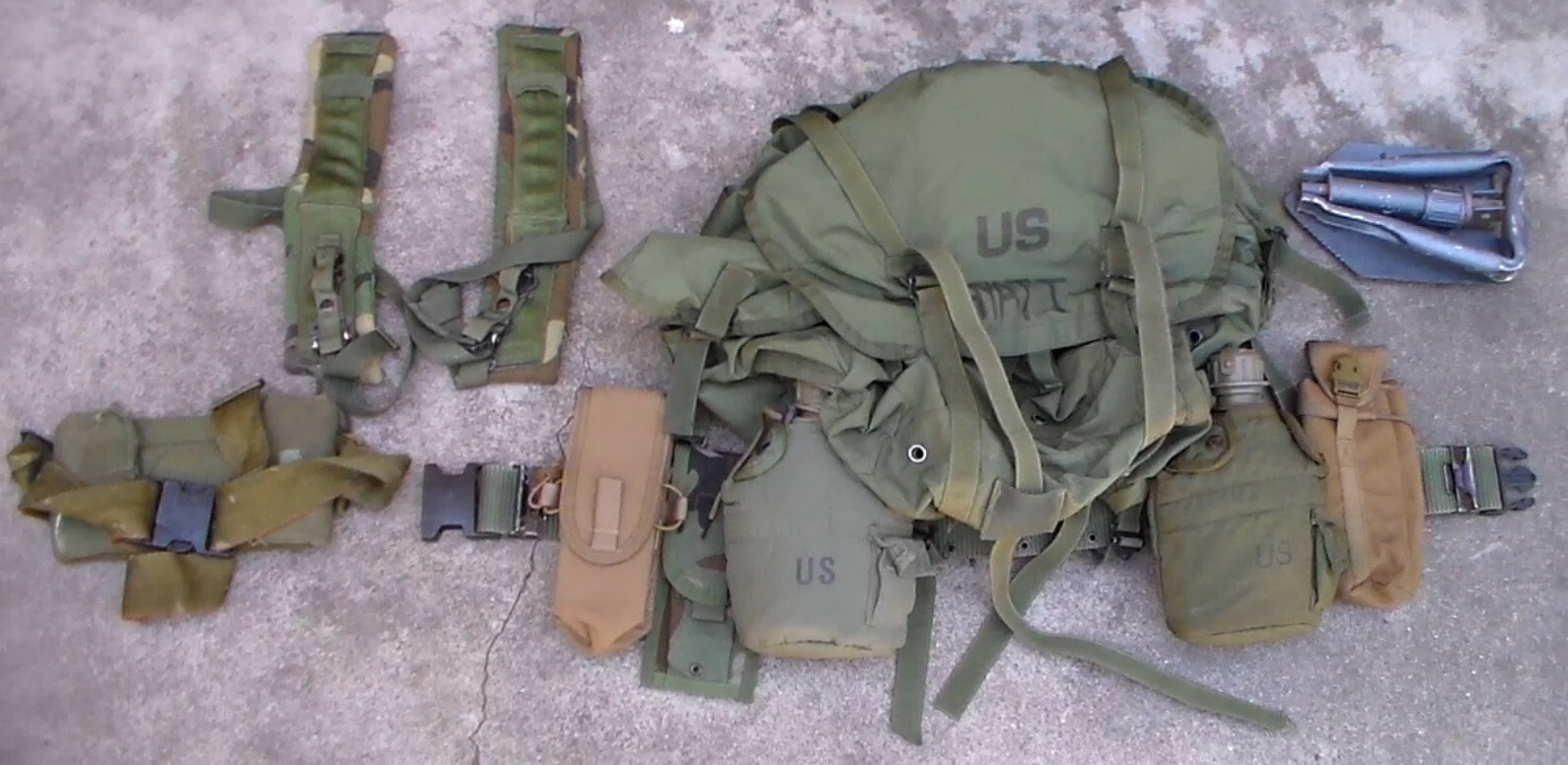 US Iraq/Afghanistan War era Alice Pack Backpack & M67 Suspenders & Canteens USED