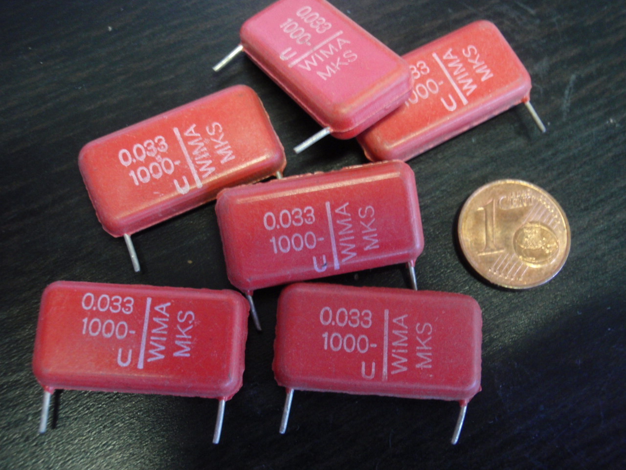 RARE! CAPACITOR HIGH VOLTAGE MKS 0.033uF 33nF 1000V= 26x13x6mm RM~23mm 6x 25459