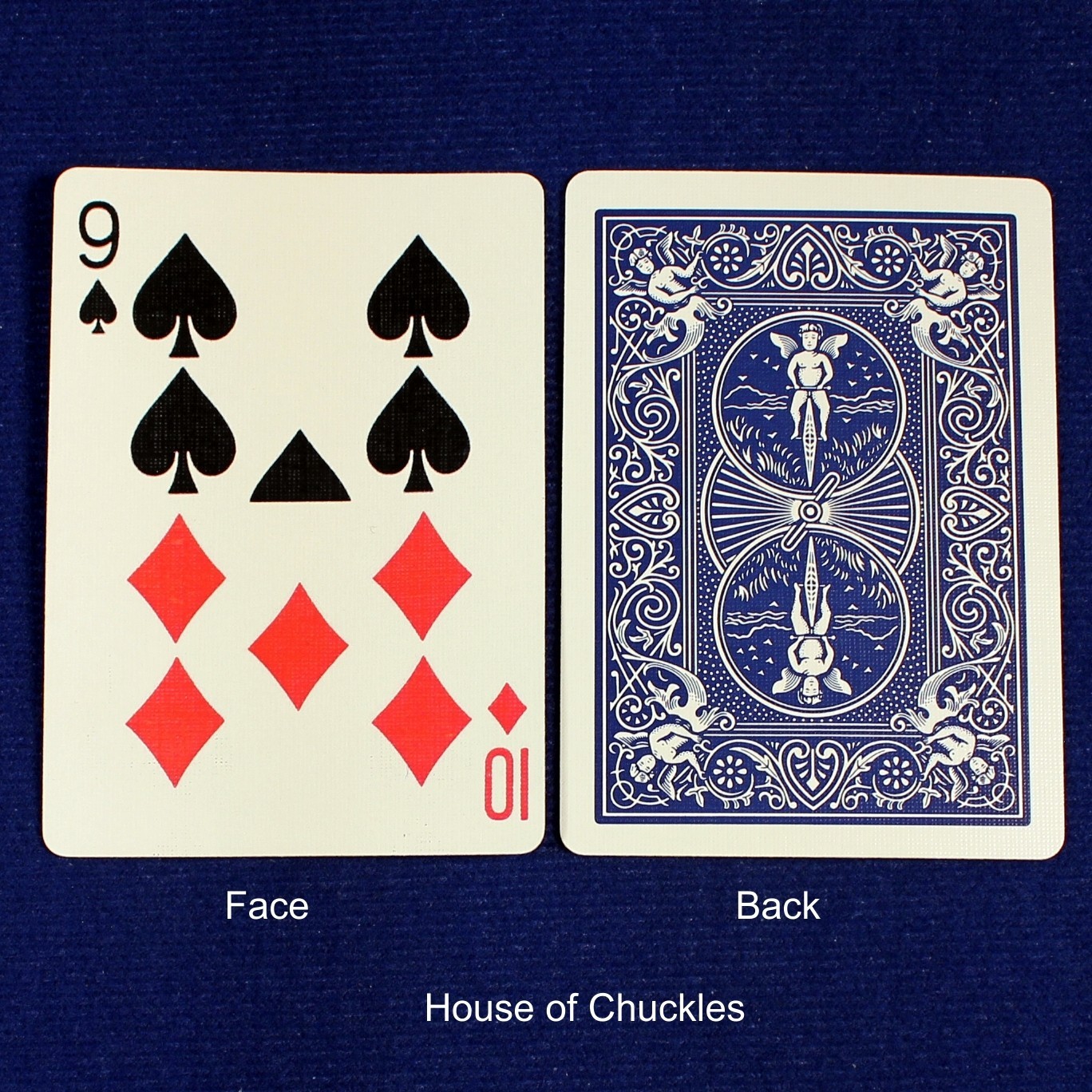 9 of Spades / 10 Diamonds, Half Horizontal, Bicycle Printed Gaff Card, Blue