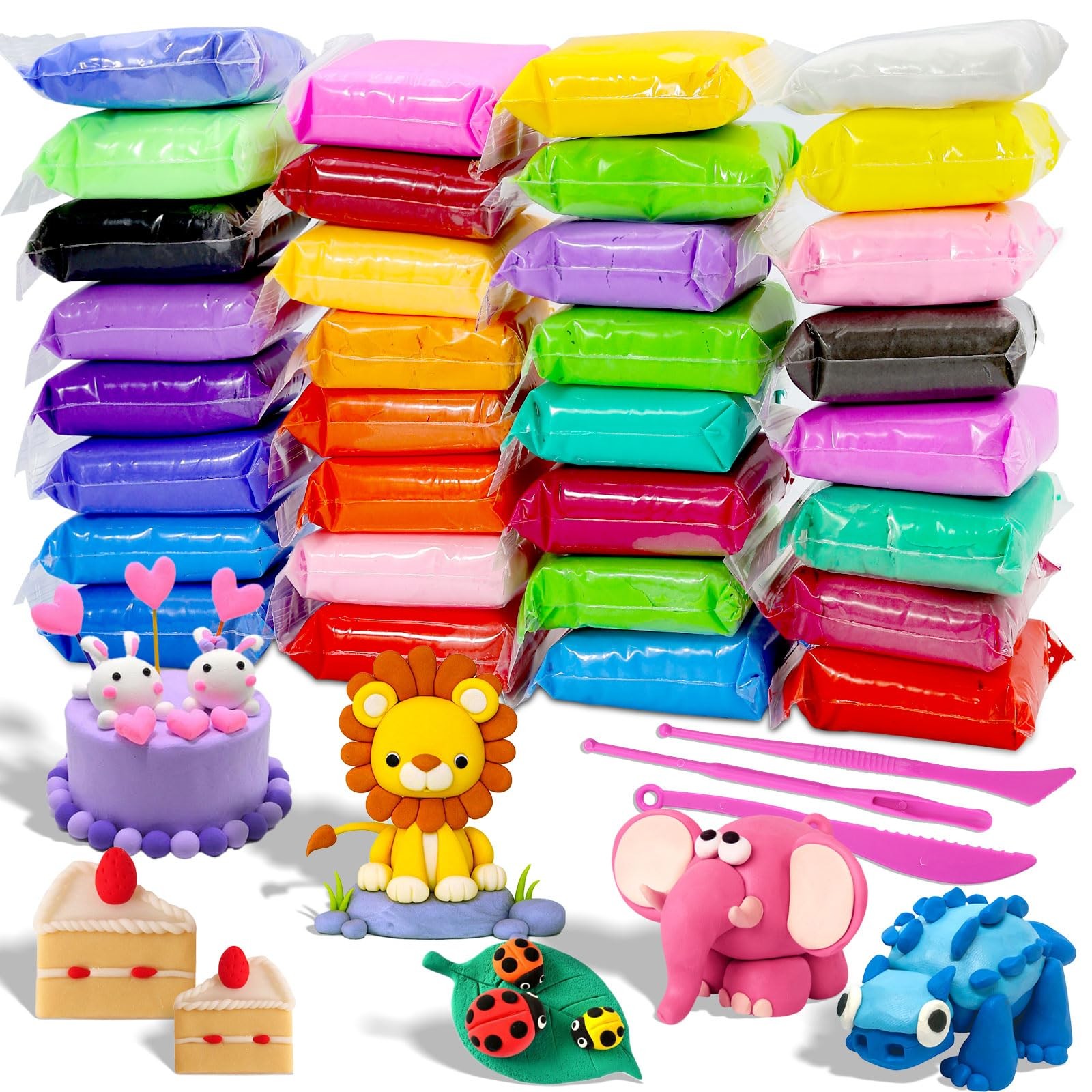 MuseLuxe Air Dry Clay - 32 Colors Modeling Kit with 3 Medium, A-32 Packs