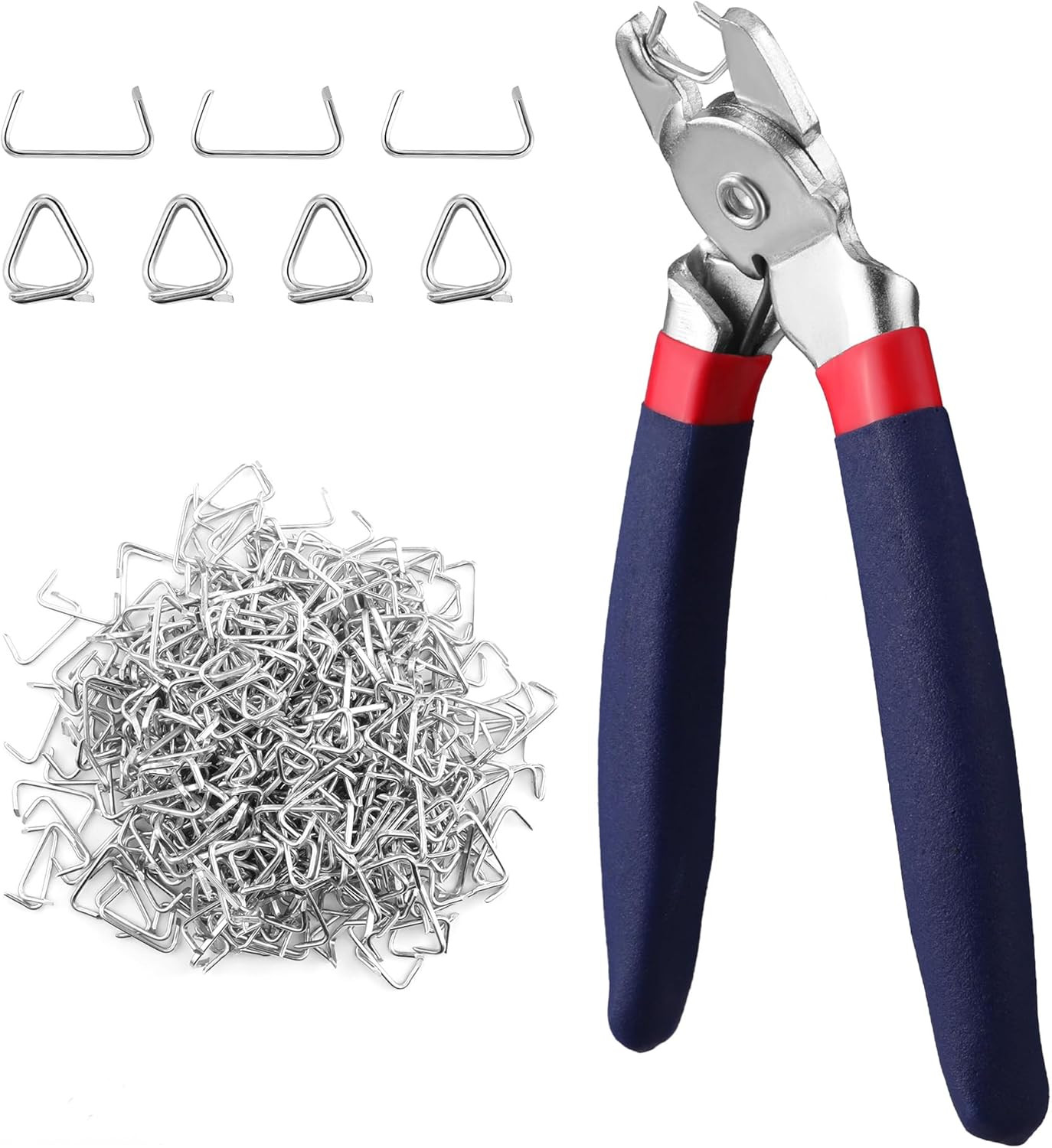 Bent Hog Ring Pliers with 500 Pcs 3/4" Hog Rings, Galvanized Steel Hog Rings Per