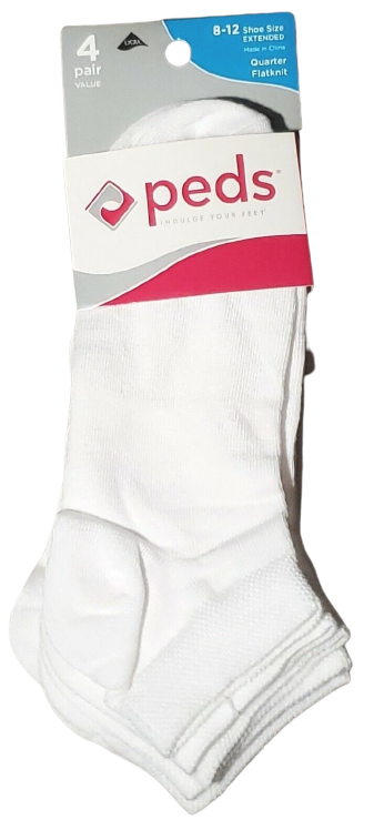 Peds Women's Socks Quarter Flatknit 4 Pair (White)