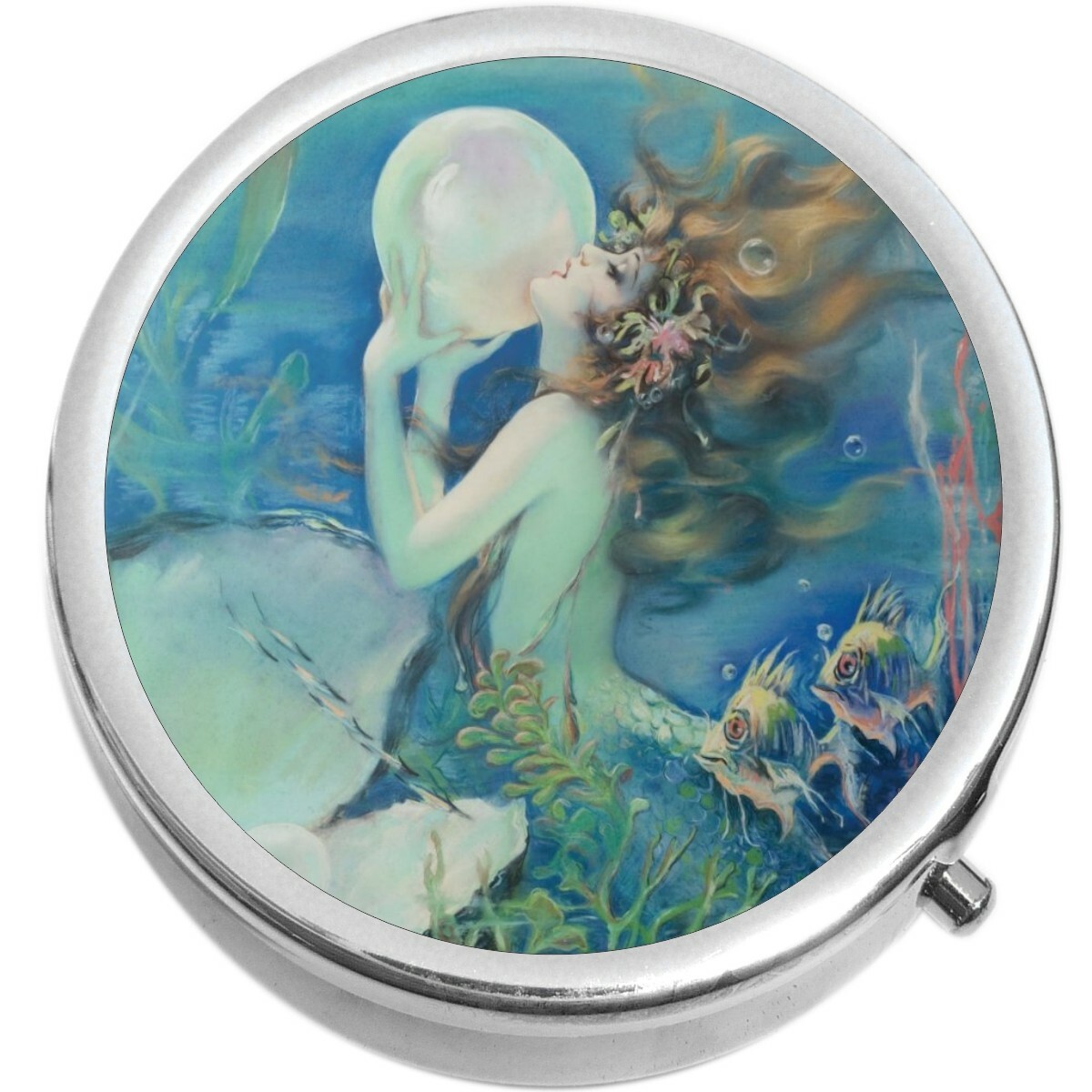 Vintage Mermaid with Pearl  Medicine Pill Box