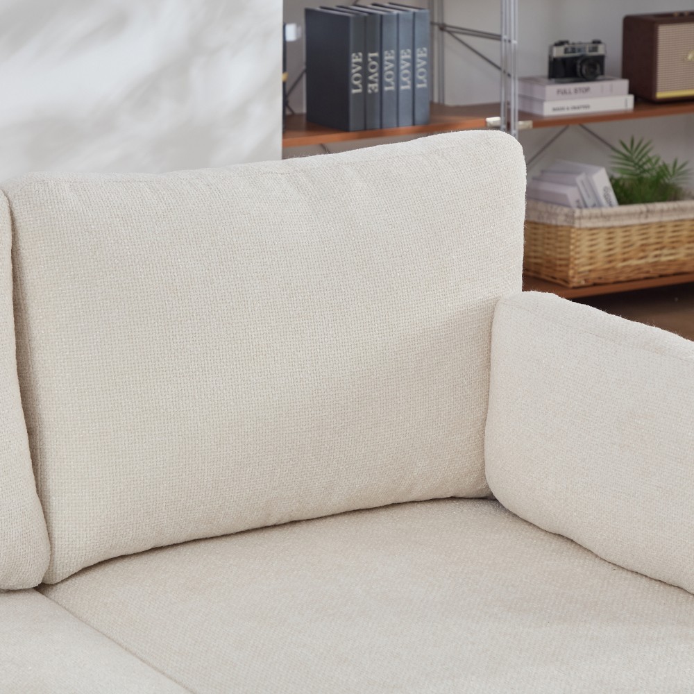 Ivory Chenille Sofa Bed with Cushions, Strong Frame, Living Room