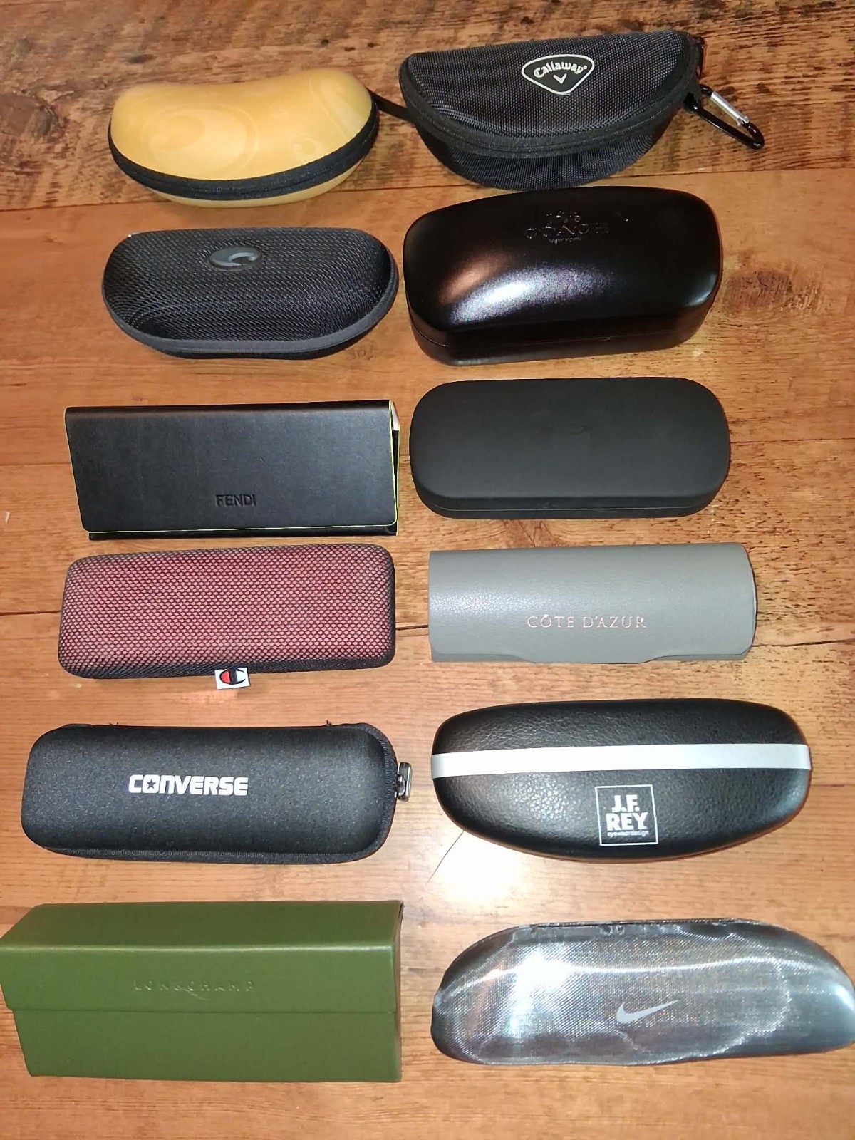 A044 Lot of 12 Designer  Sunglass Cases Coach, Nike, Longchamp, Fendi, Costa +