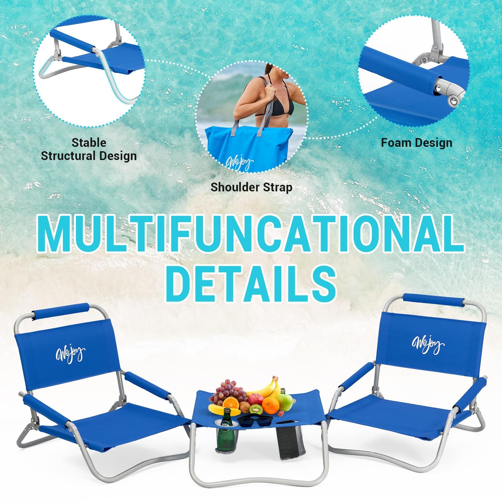 #WEJOY 2 Beach Chairs and Table Set Lightweight & Folding Backpack Beach Chai...