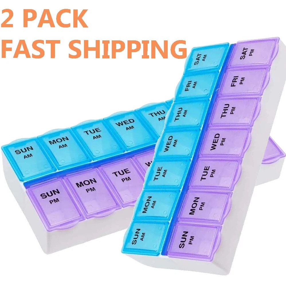 2 Pack Weekly Pill Box Organizer Twice a Day 7 day AMPM Organizer Case Medicine