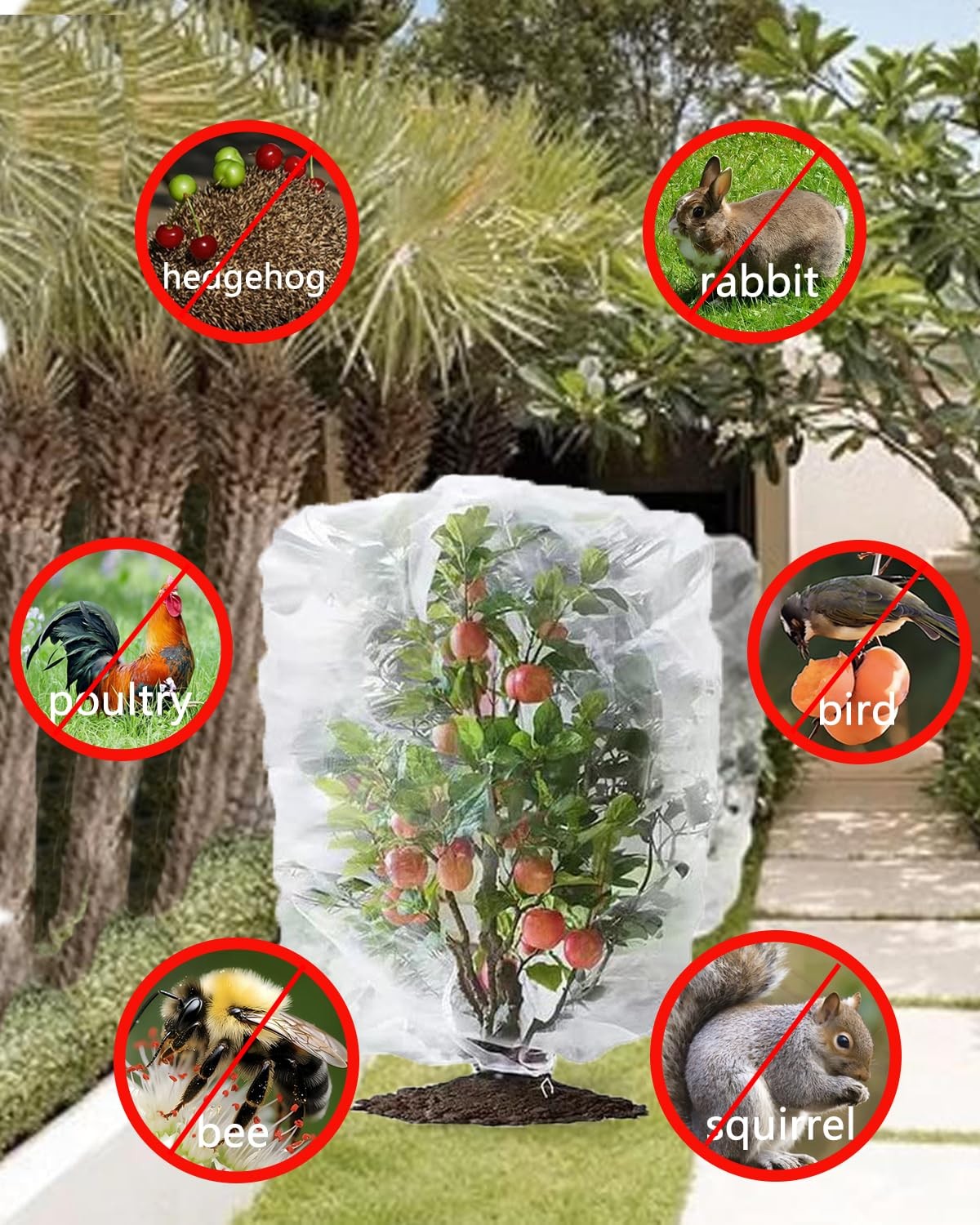 4 Pack Fruit Tree Netting with Zipper & Drawstring, 2.6 x 3.2 x Ft, 4