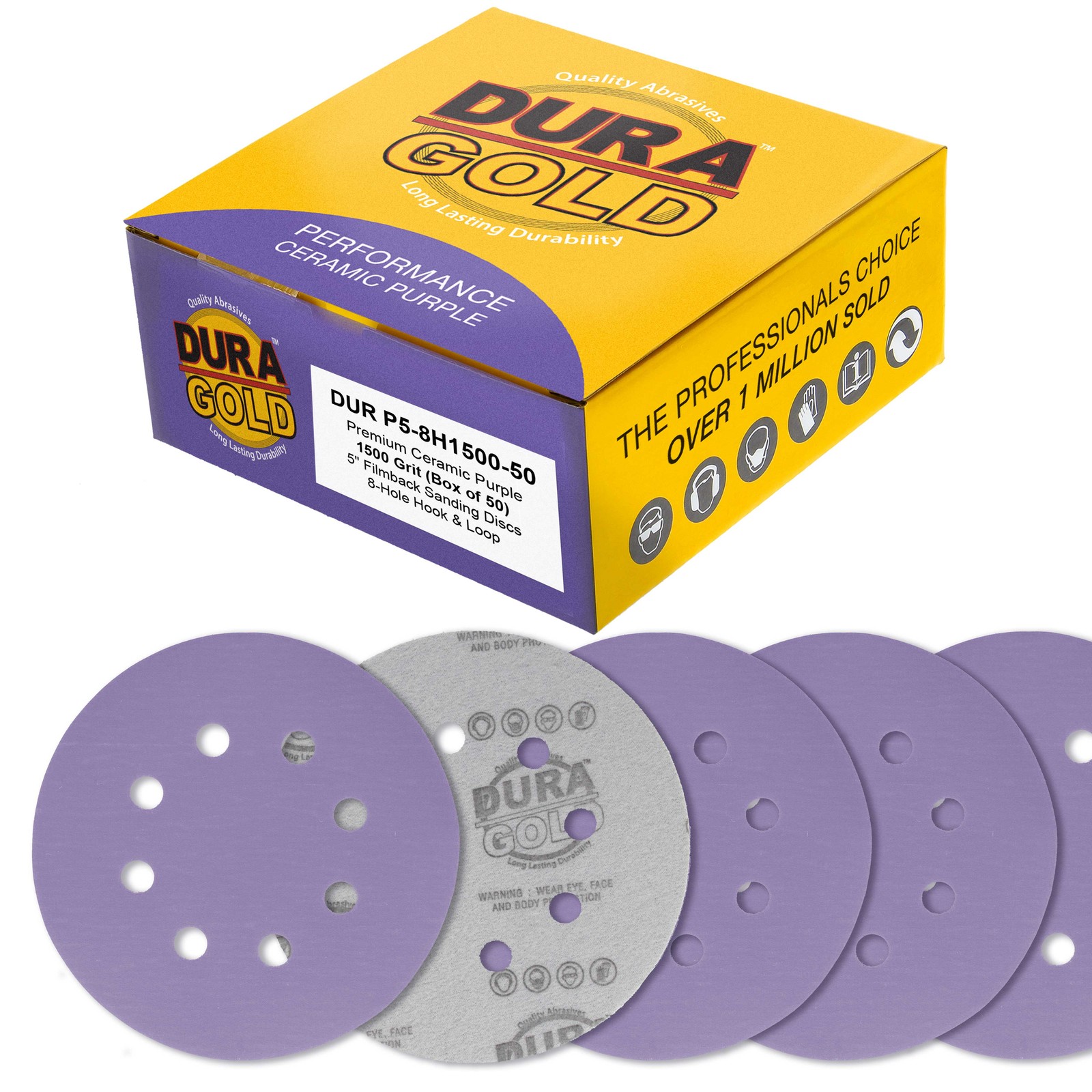 1500 Grit 5" Ceramic Sanding Discs, 8-Hole, Box of 50 - Hook & Loop Sandpaper