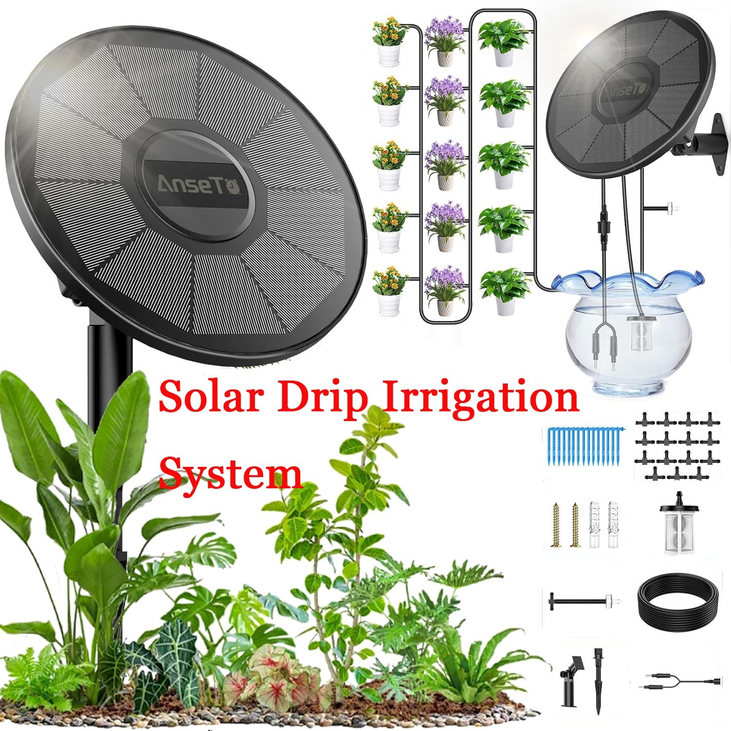 50FT Solar Irrigation System Integrated Irrigation Controller for Garden Balcony