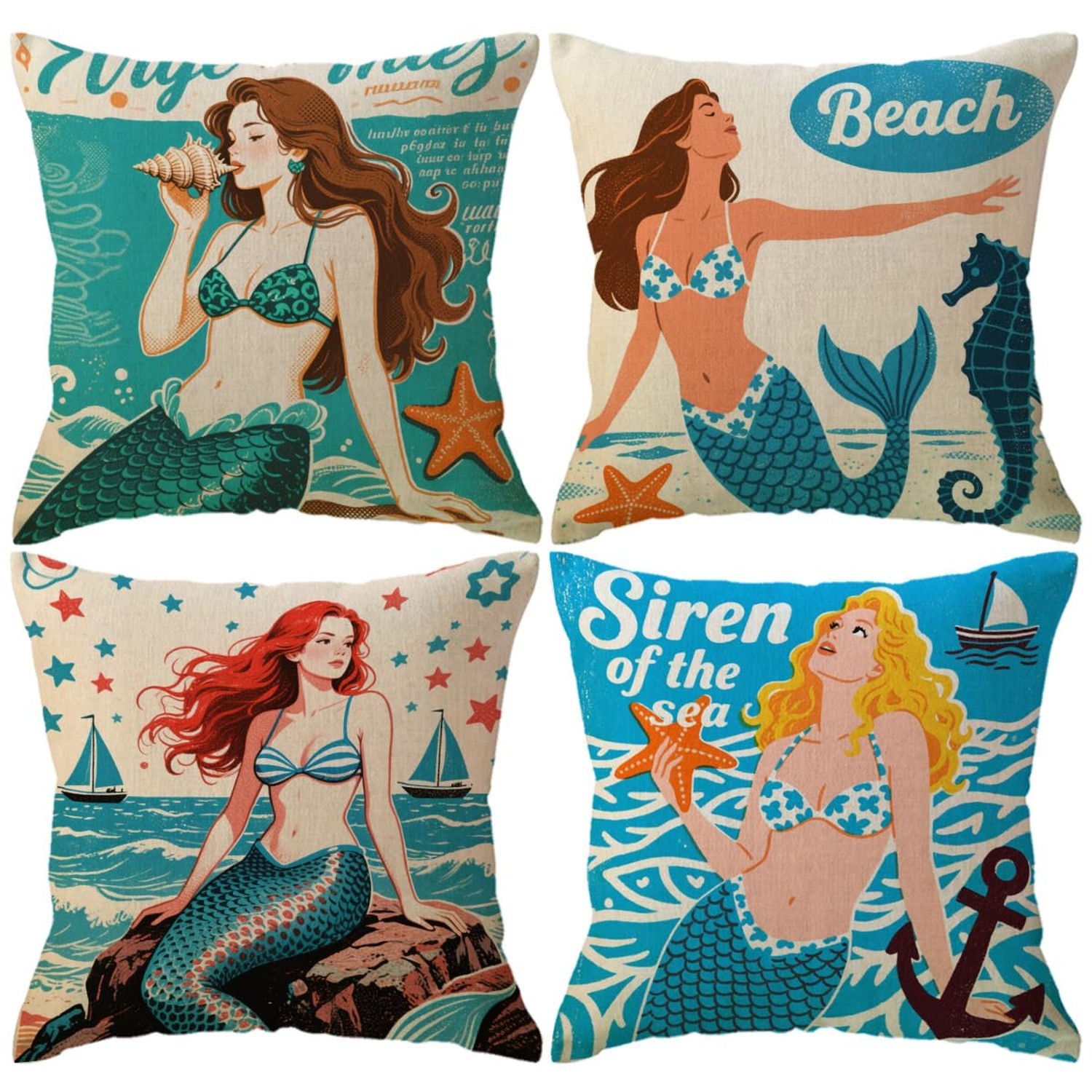ULOVE LOVE YOURSELF Ocean Theme Throw Pillow Case Mediterranean Style Cotton ...