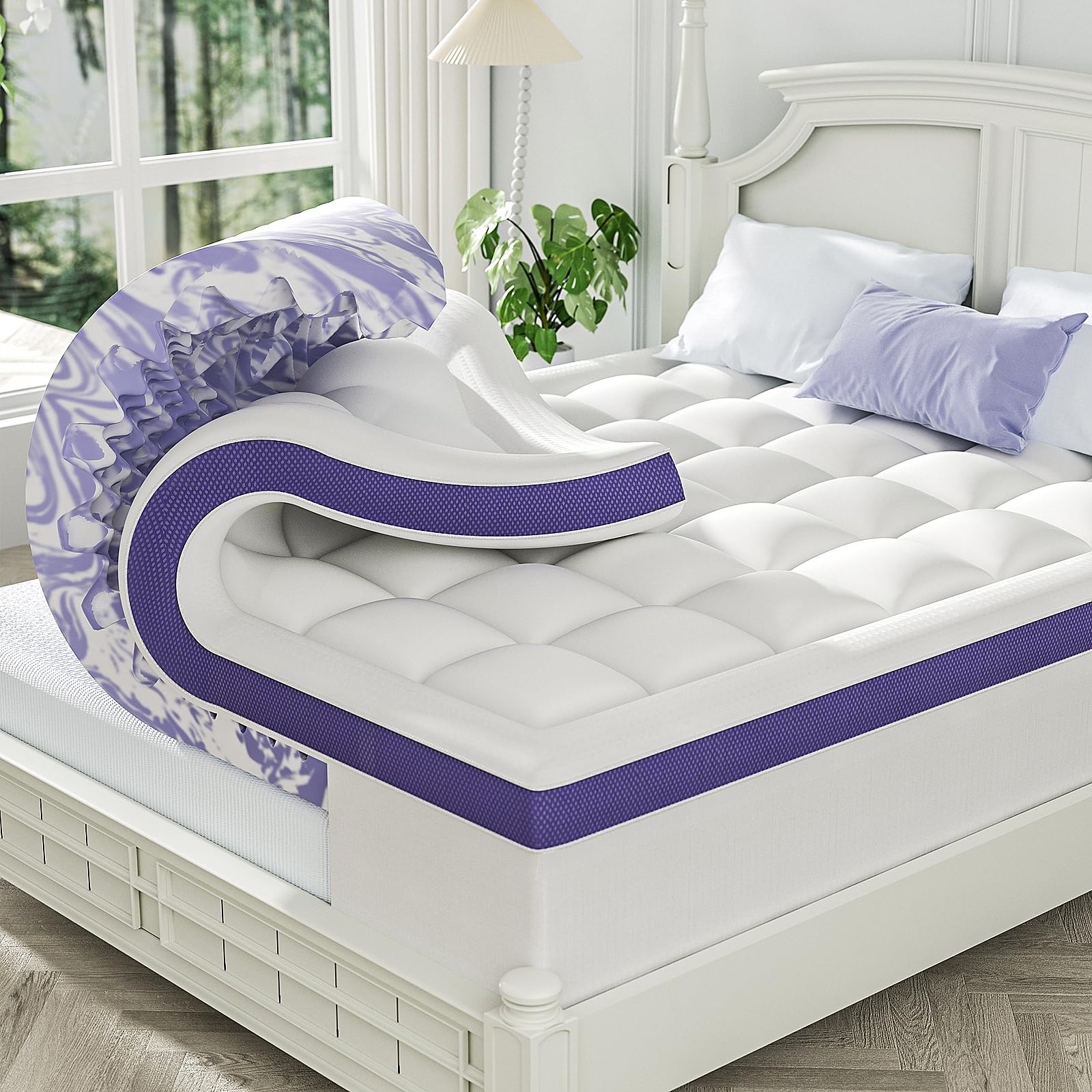 Memory Foam Mattress Topper King 4 Inch Dual Layer Gel White CXUSF1S1W1KIC Crate