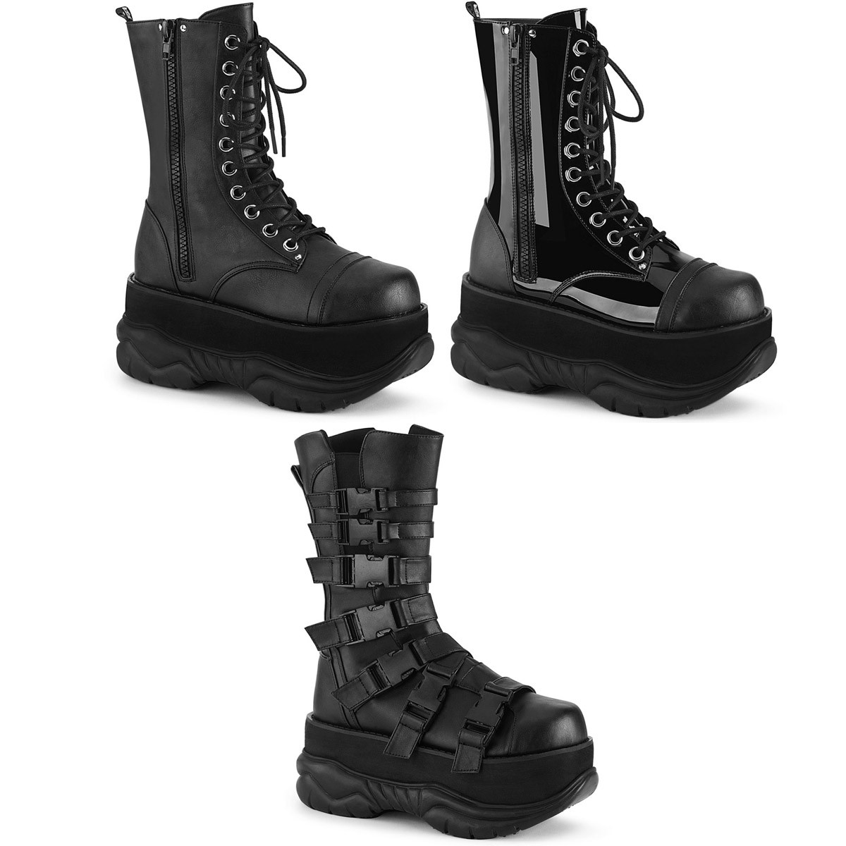 Pleaser Demonia 3" Pf Lace-Up Mid Calf Boot Outside Zipper Adult Men Nep2Xx