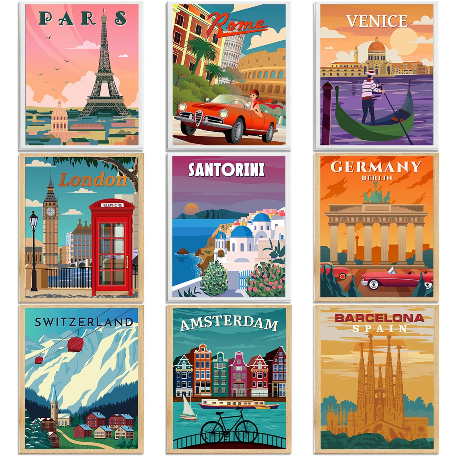 Outus 9 Pieces Vintage National Park Posters, 8 x 10 Inch, Travel City