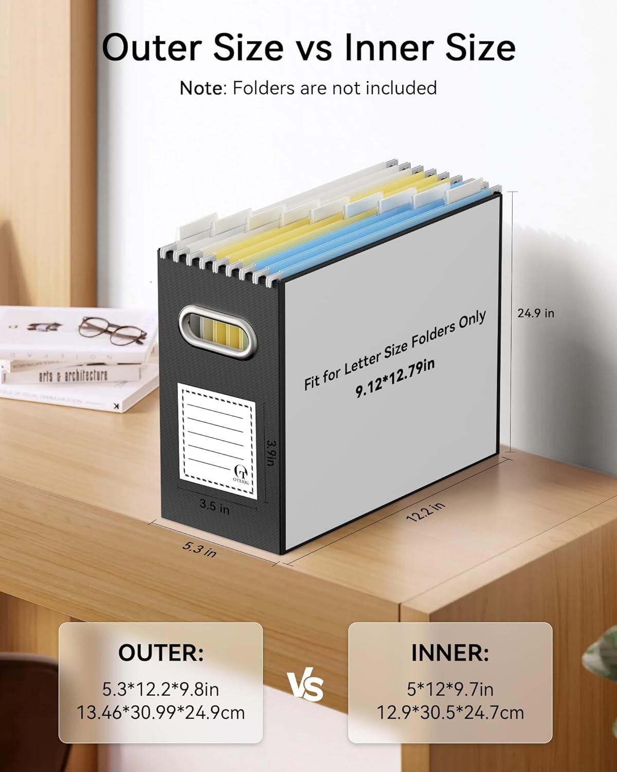 File Organizer Box, Portable Collapsible Cardboard File Folder Organizer with