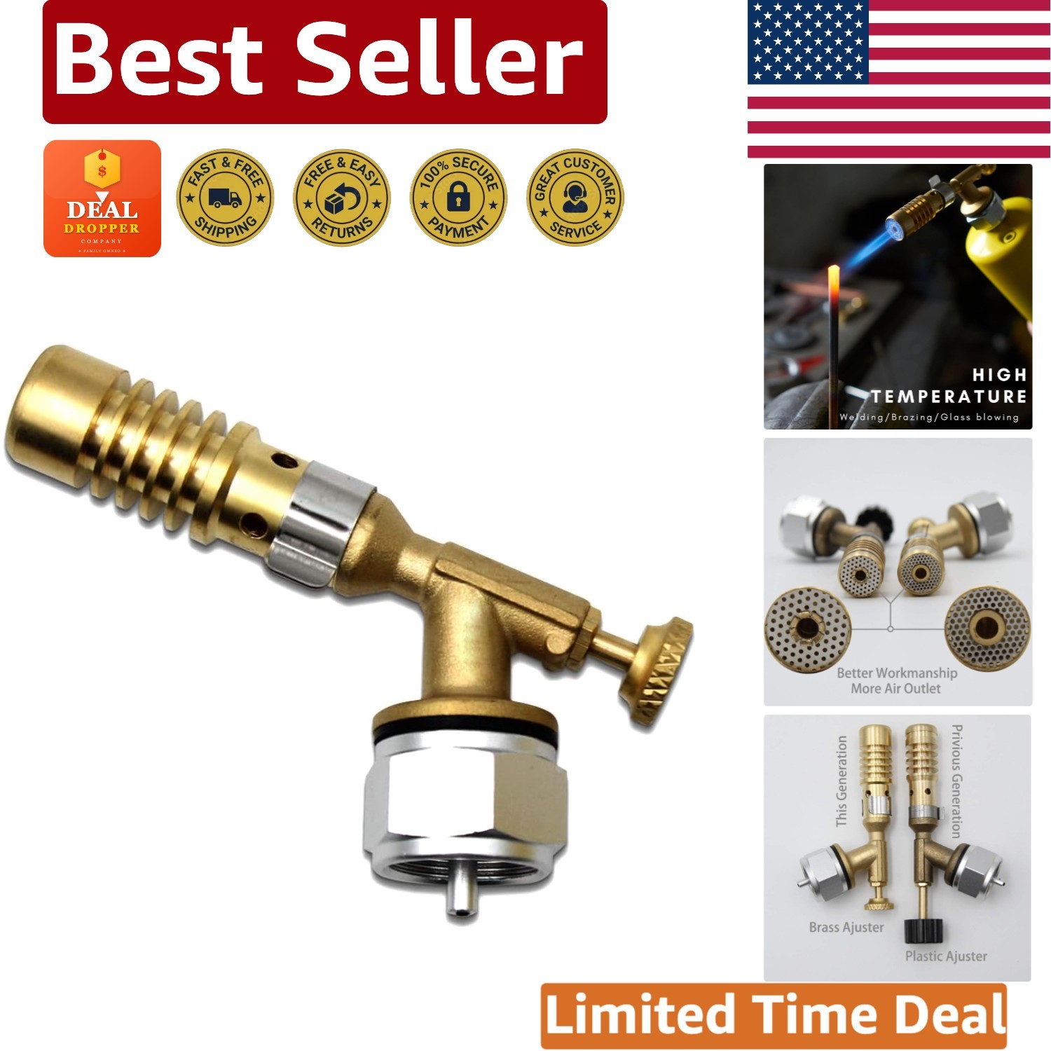 Handheld Welding Torch for Soldering and Glass Blowing - High Safety Brass