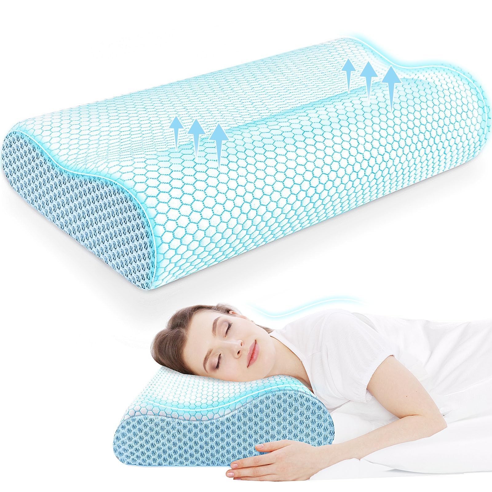 Sleeping Pillow For Neck Support, Cervical Comfort, Standard Size, Blue