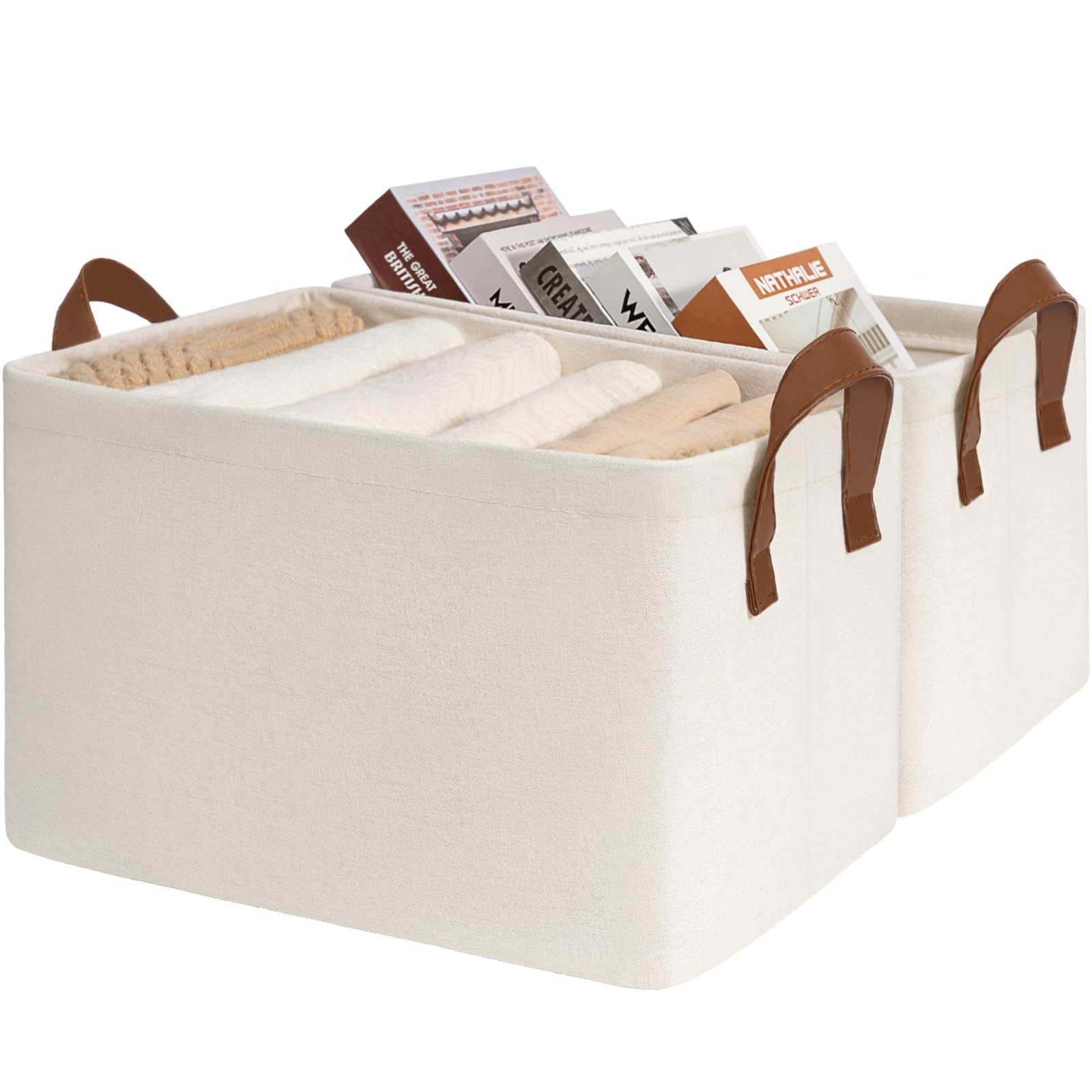 2-Pack Large Storage Baskets for Shelves, Fabric Storage Bins with Metal Fram...