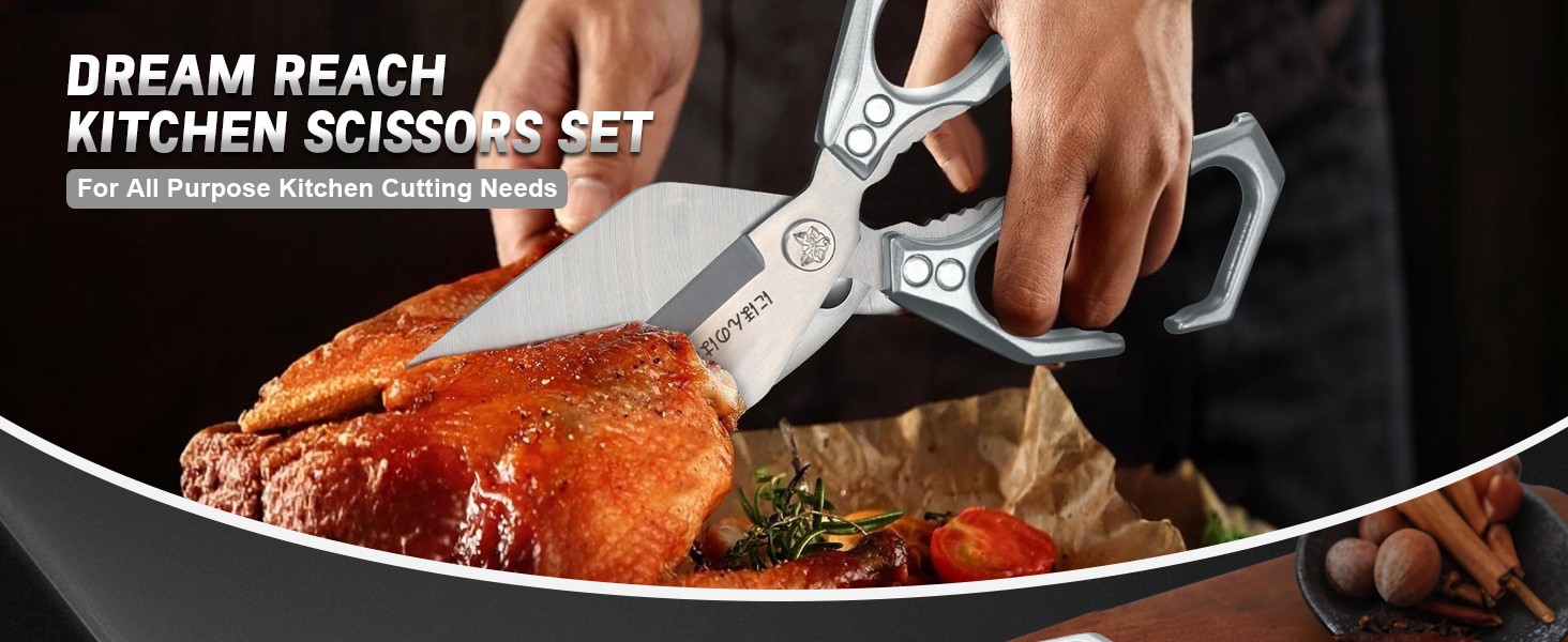 Kitchen Scissors Set for Food with Sharp Bone-Cutting Blades | Multi-Use Poultry