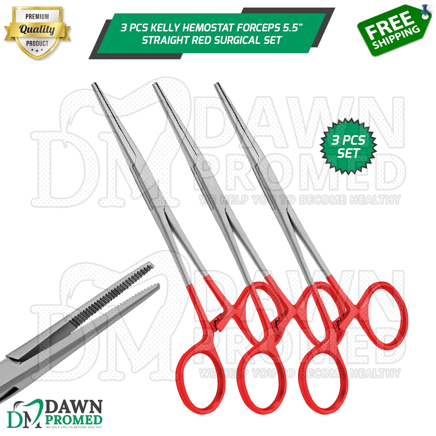 3 Pcs Kelly Hemostat Forceps 5.5" Straight Red Surgical Instruments Set German G