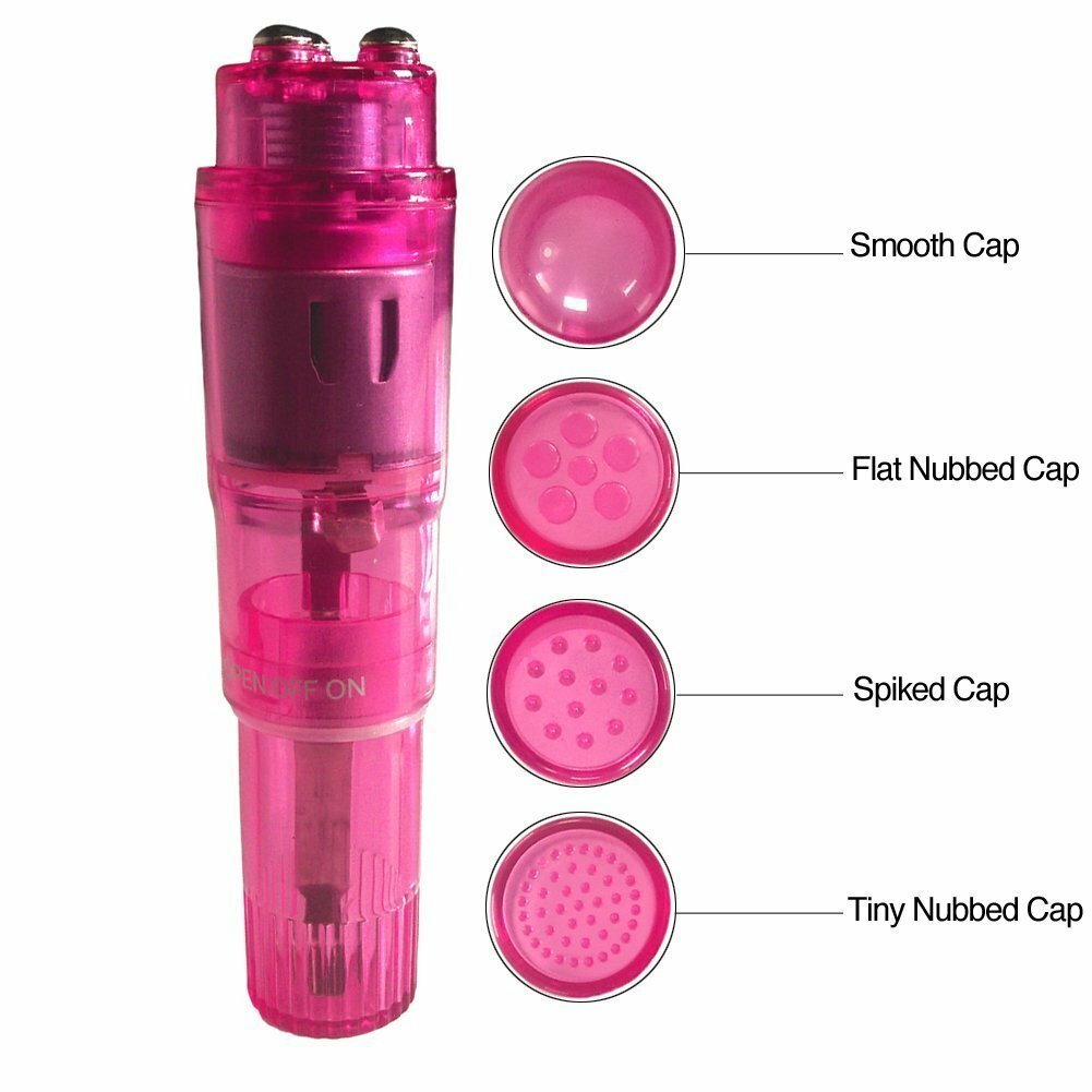 Pink Mini Vibrator Pocket Rocket Portable Small Massage Body Tool 4 Head