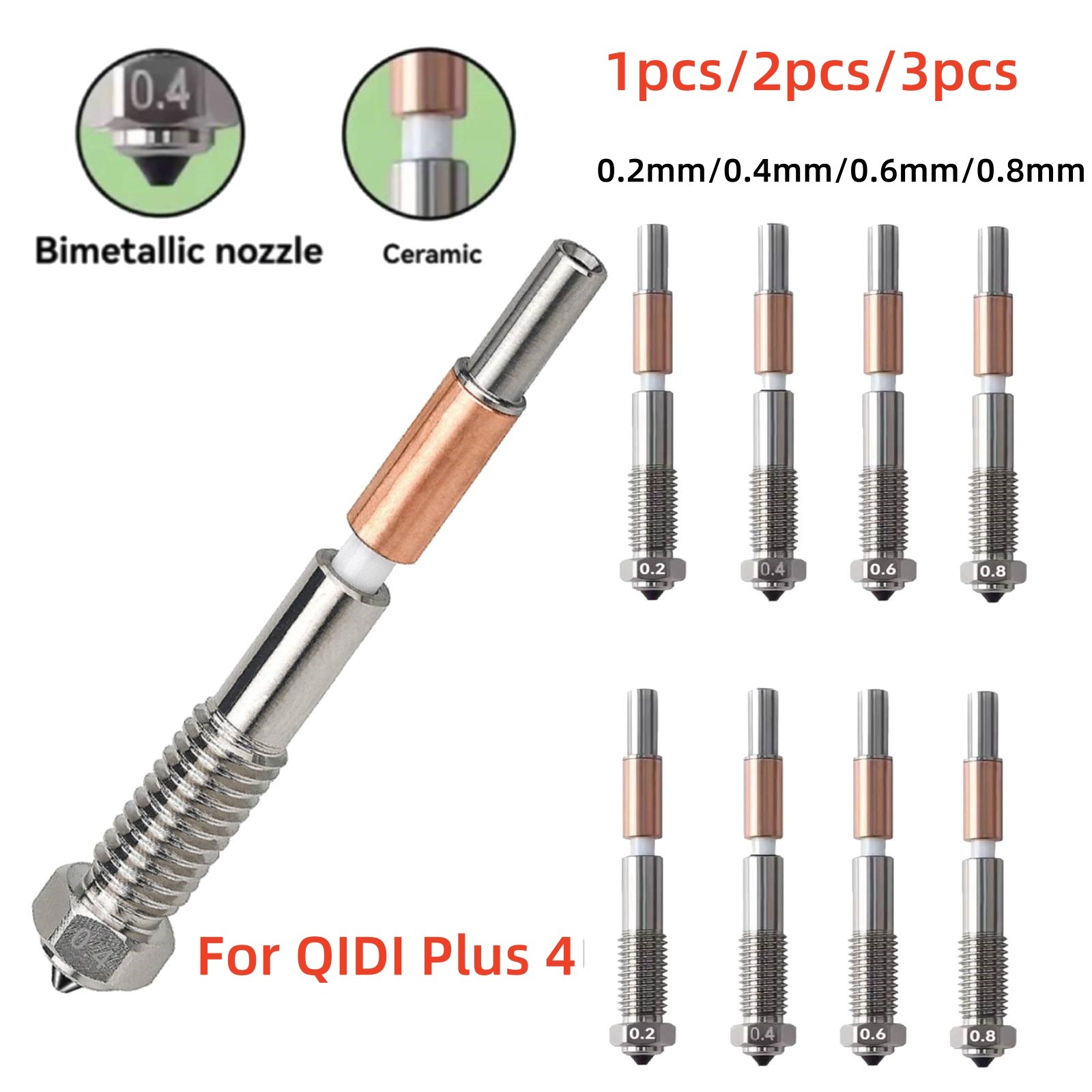 0.2/0.4/0.6/0.8mm Quick Removel Bimetallic Nozzle For QIDI Plus 4 3D Printer