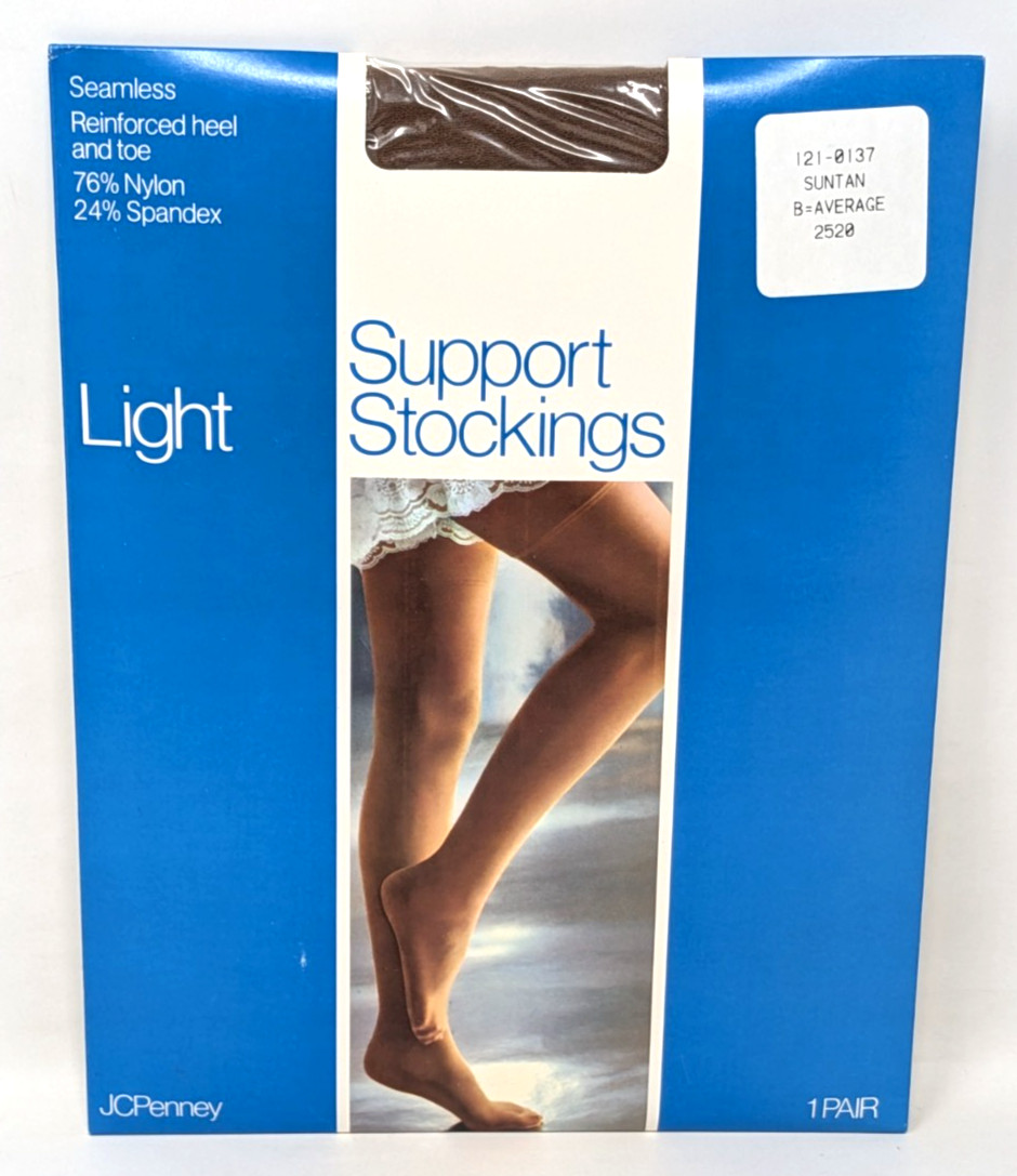 New Vintage JCPenney Light Suntan B Average 2520 Support Stockings Pantyhose USA