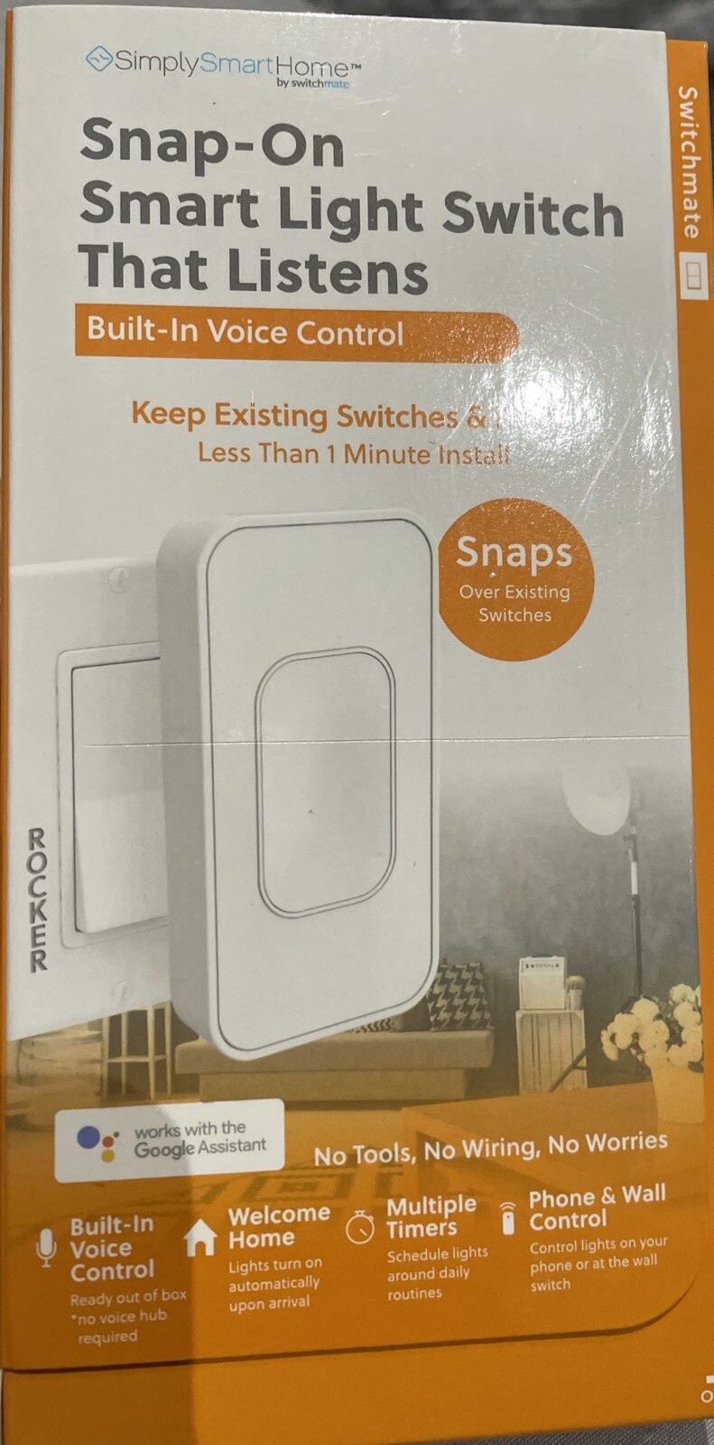 Switchmate RSM001W Snap-On Instant Smart Rocker Light Switch Built In Voice Cont