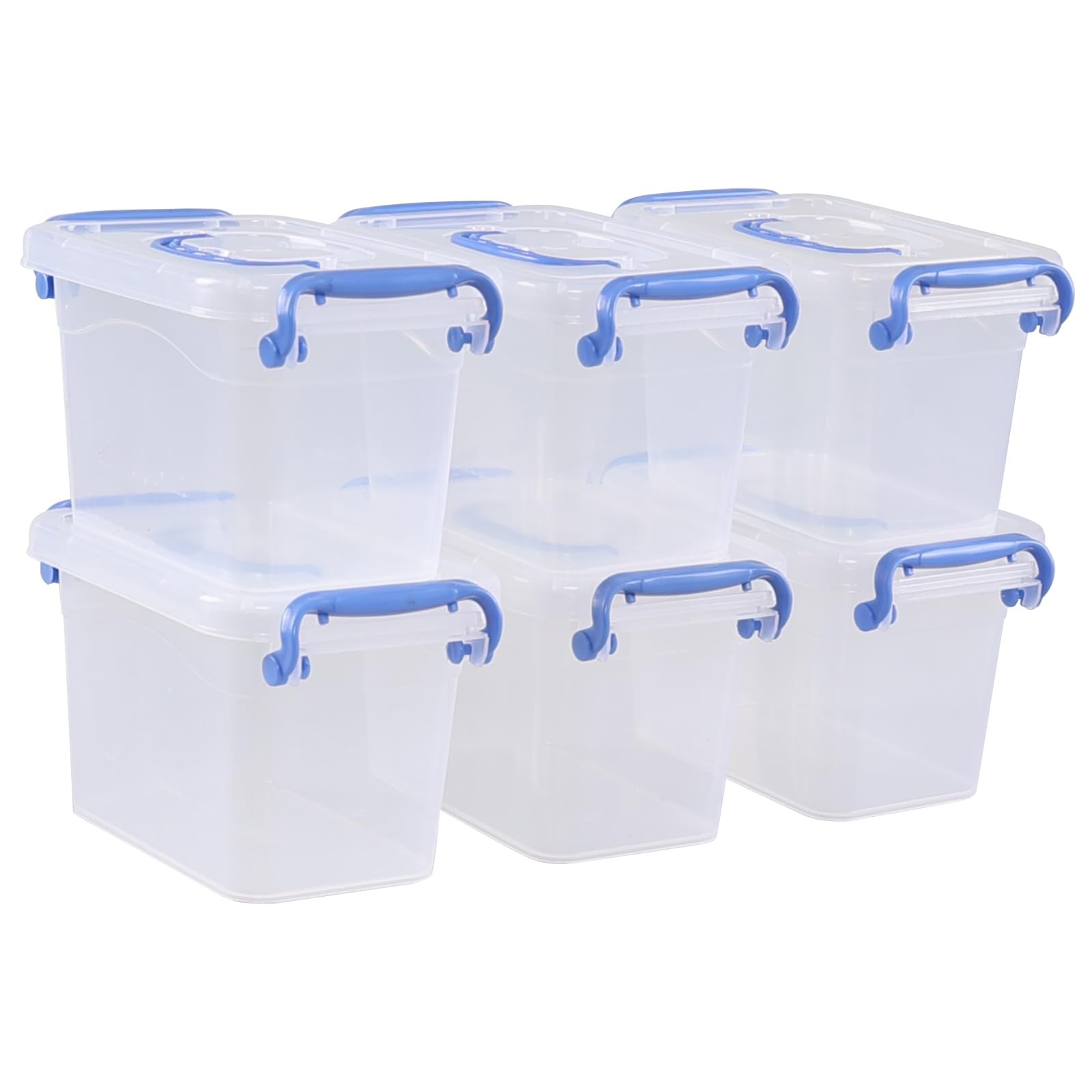 6 Pack Mini Plastic Clear Storage Box Container Lids Stackable Bin 1.5 L