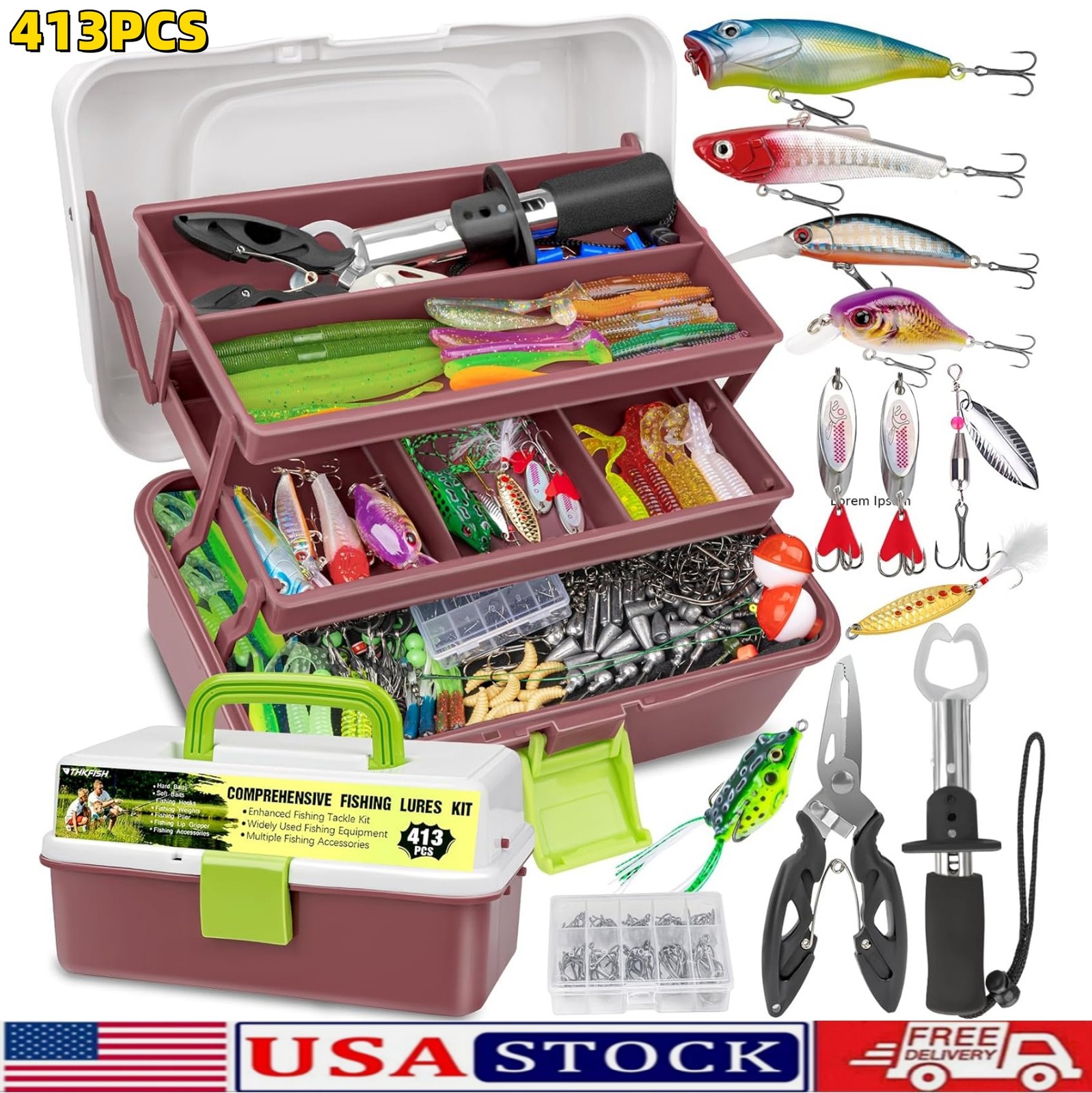Fishing Lures Kit Tackle Box Set with , Accessories & More for Kids Fishing Gear