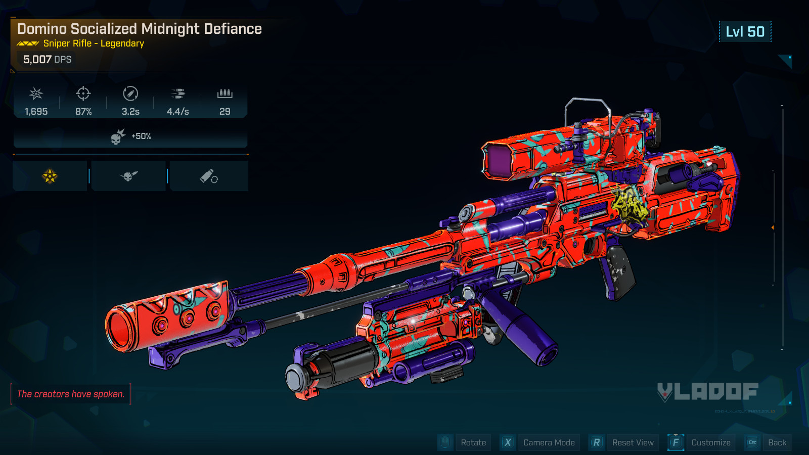 BL4 Domino Socialized Midnight Defiance |  Lvl 60 Legendary Vladof Sniper