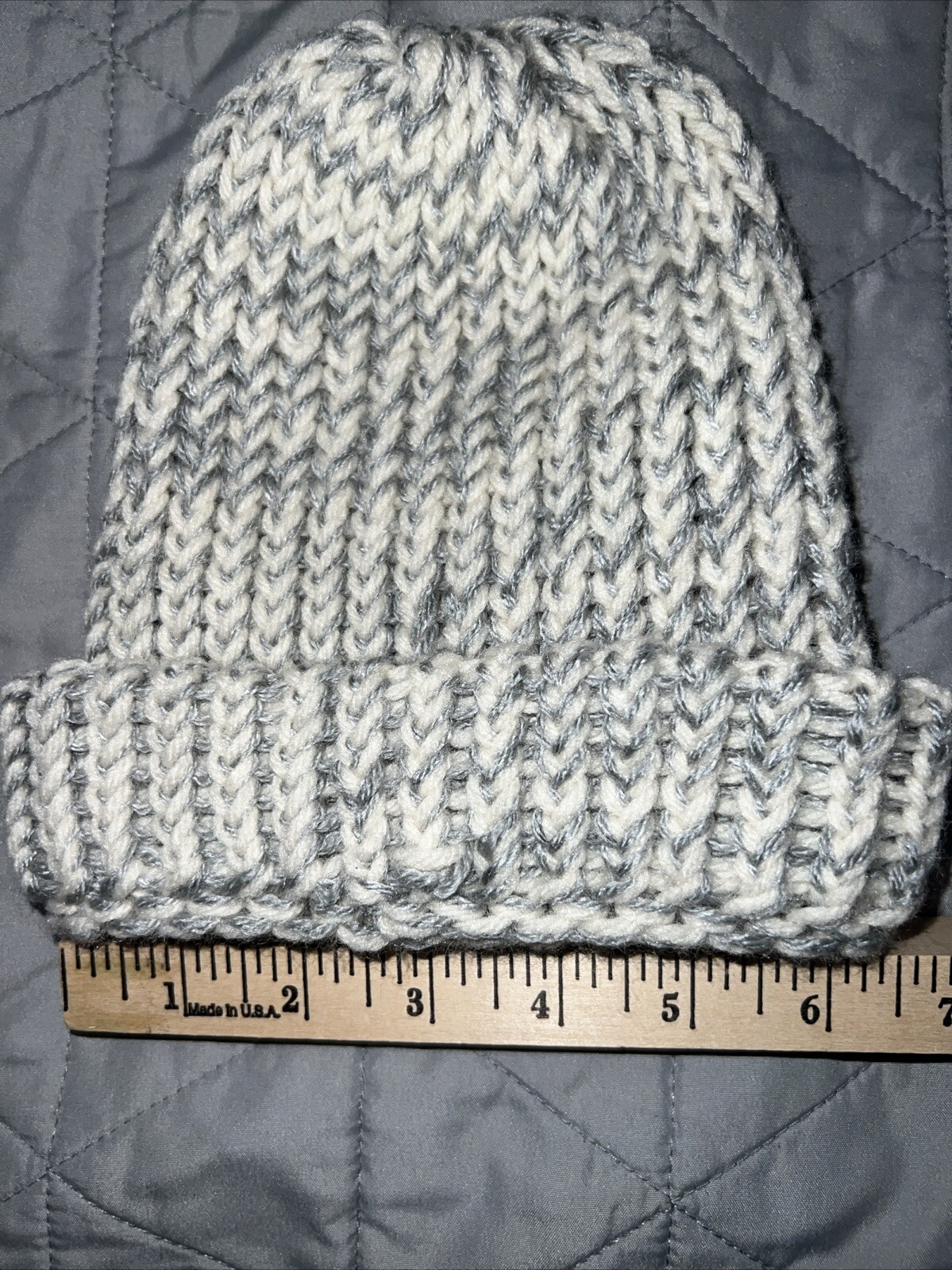 Gray and White Handmade knitted Beanie Hat Very Small Size. EUC