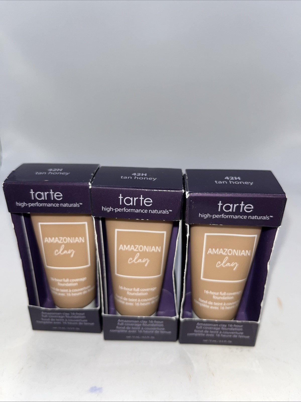 (3)TarteAmazonian Clay 16hour Full Coverage Foundation 42H Tan Honey  - 0.5oz
