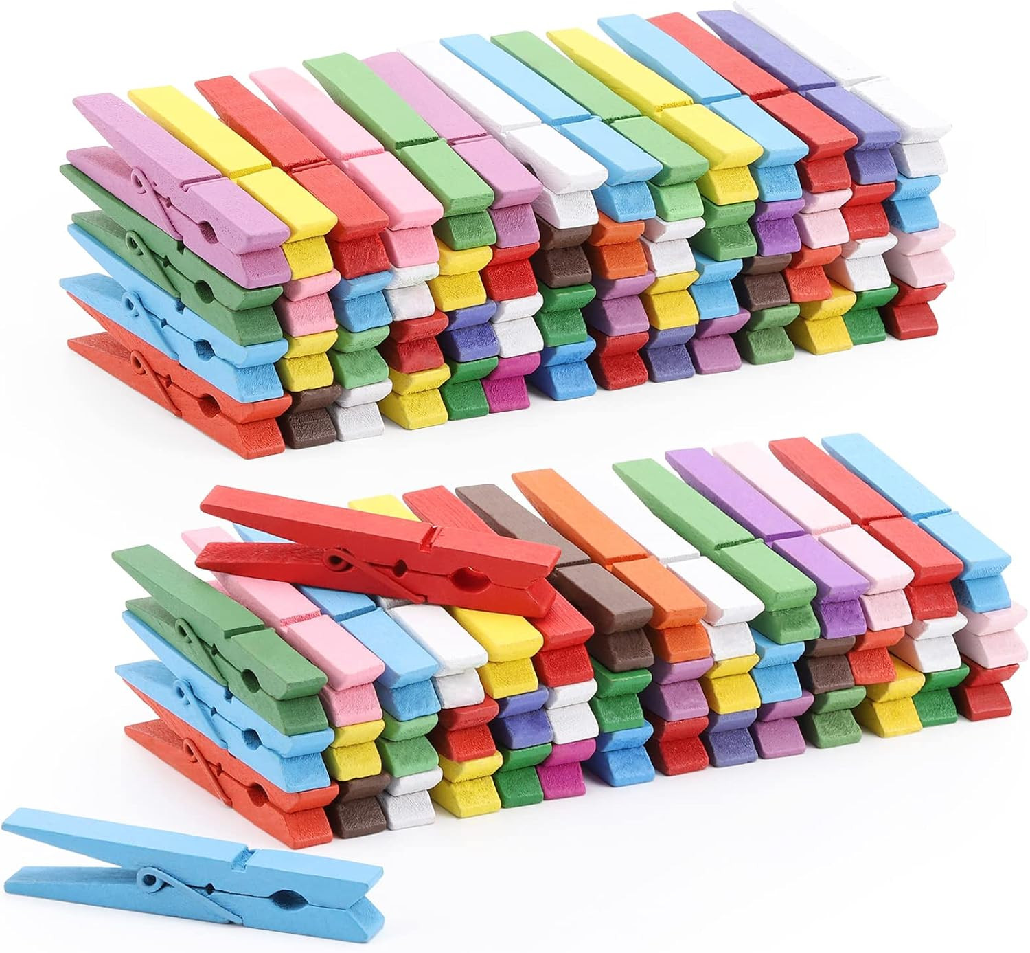100Pcs Colored Clothespins Wooden Heavy Duty Clothes Pins with Strength Spring -