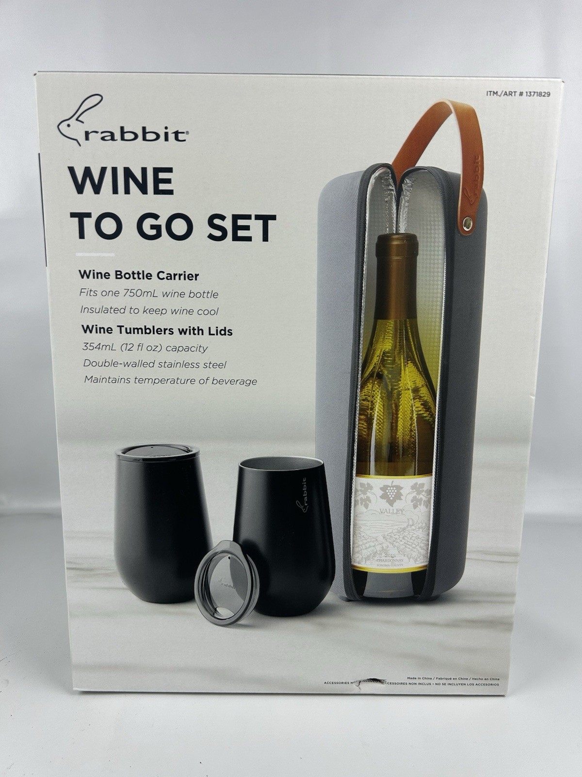 Rabbit Wine To Go Set Wine Bottle Carrier Wine Tumblers with Lids New in Box