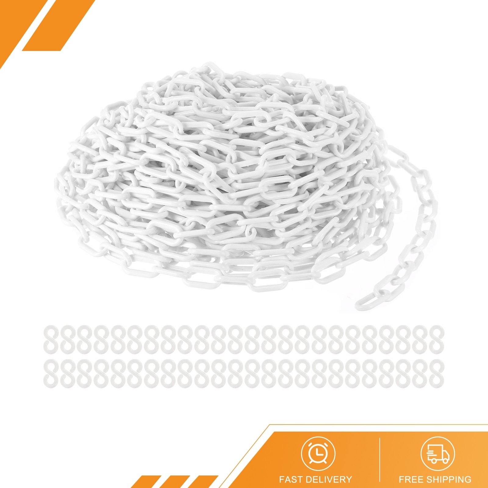 100 Foot White 0.24"/6mm Height with 24 White Plastic Hooks