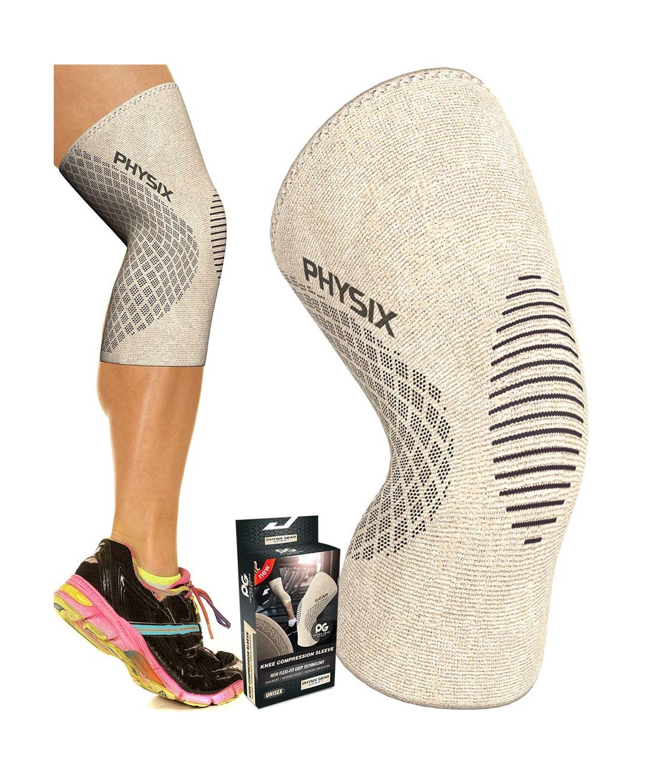 Physix Gear Knee Compression Sleeve for Men & Women - Best Compress... Fast Ship