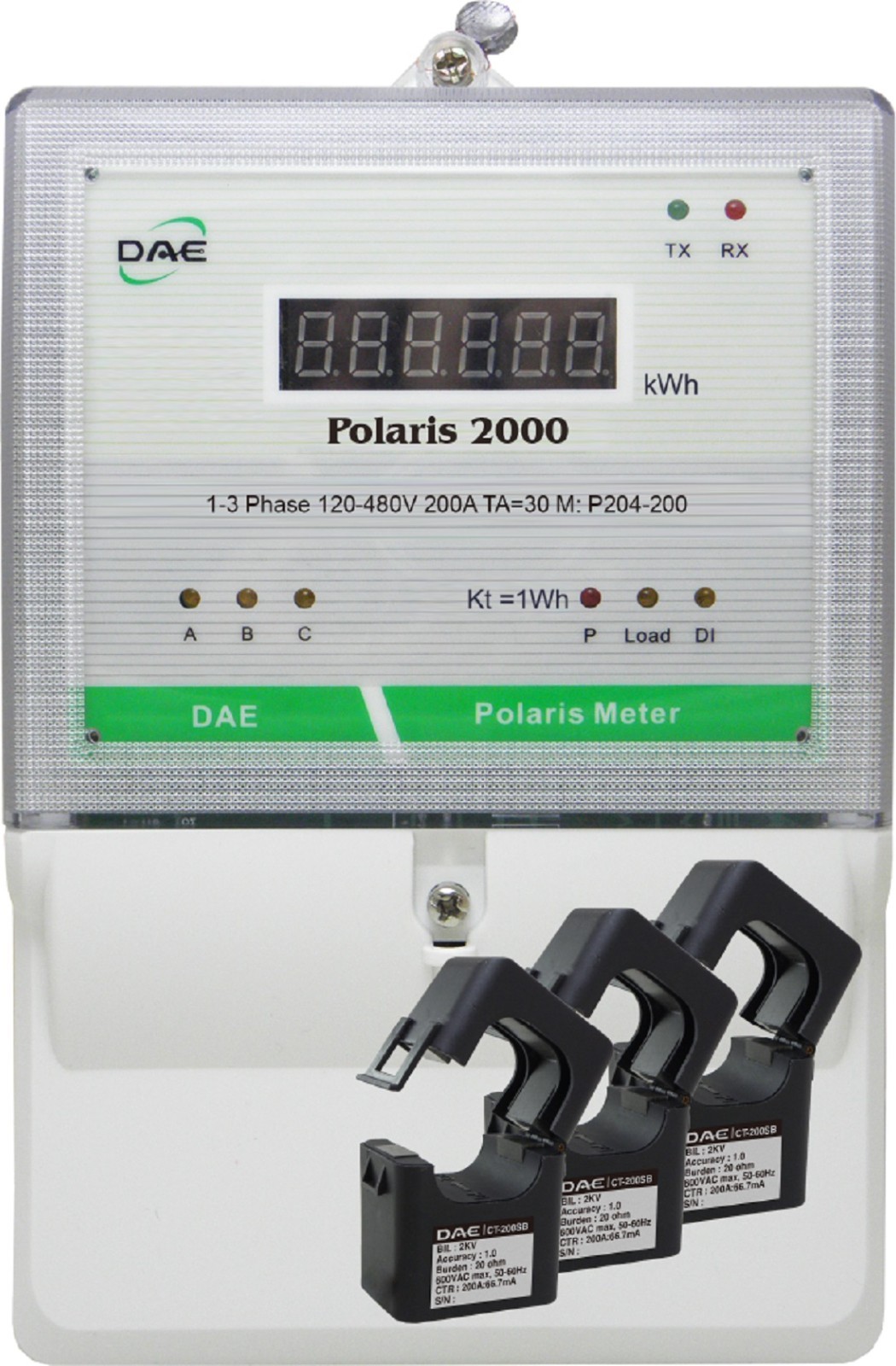 DAE P204-200 KIT, UL kWh meter,3P4W(3hot,1N) 200A,120-480V,3 Split CT(dia.0.94")